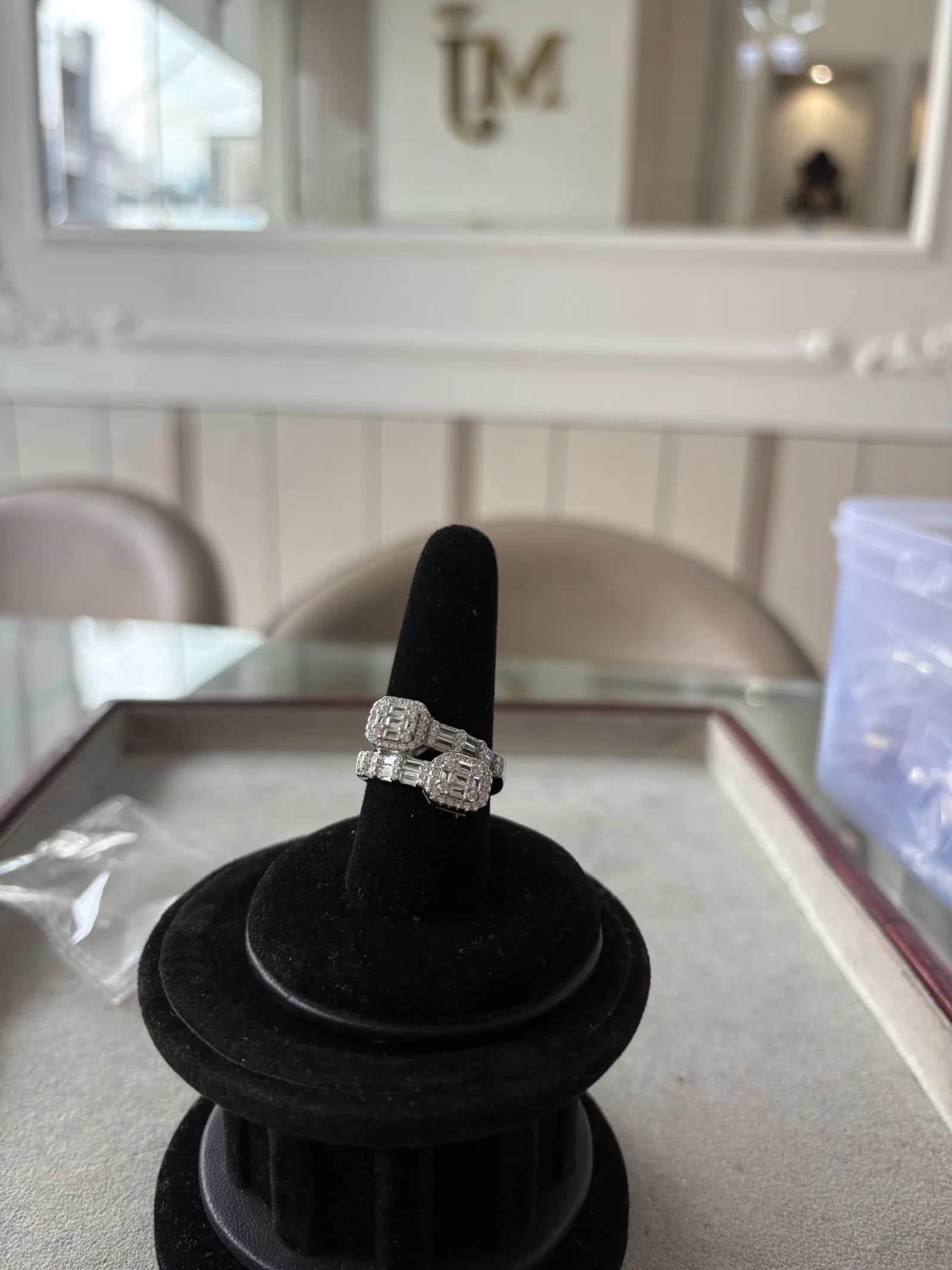 Double Emerald-Cut Bypass Ring in rhodium plated 925 sterling silver, photo 2
