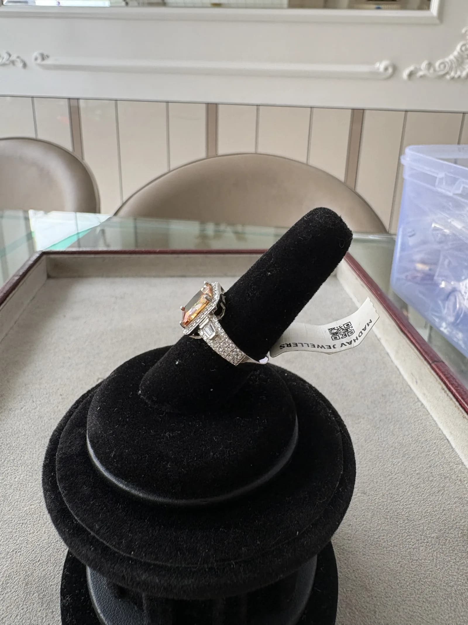 Citrine Radiant Halo Ring in rhodium plated 925 sterling silver, photo 3