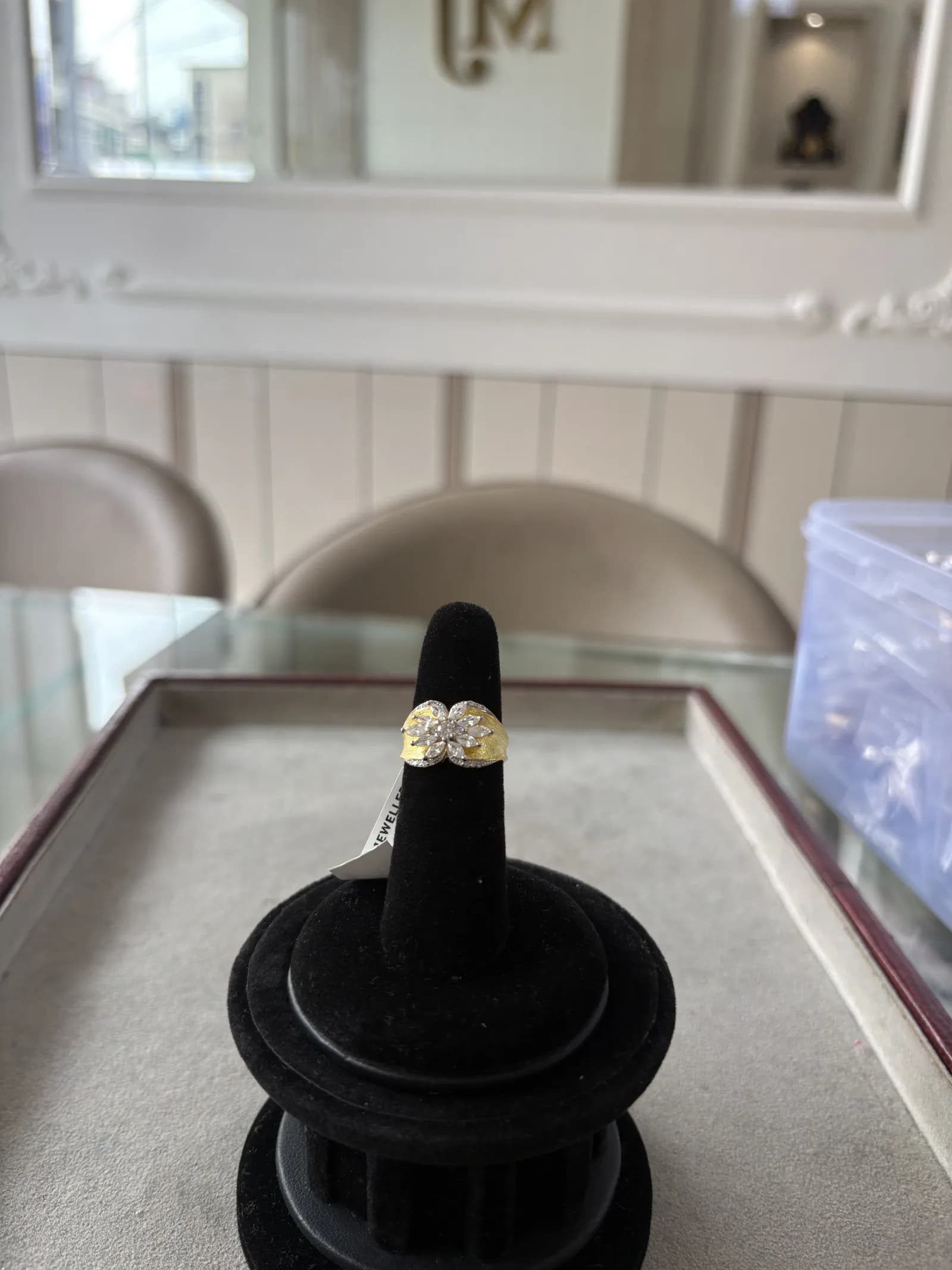 Sona Marquise Flower Ring in gold plated 925 sterling silver, photo 2