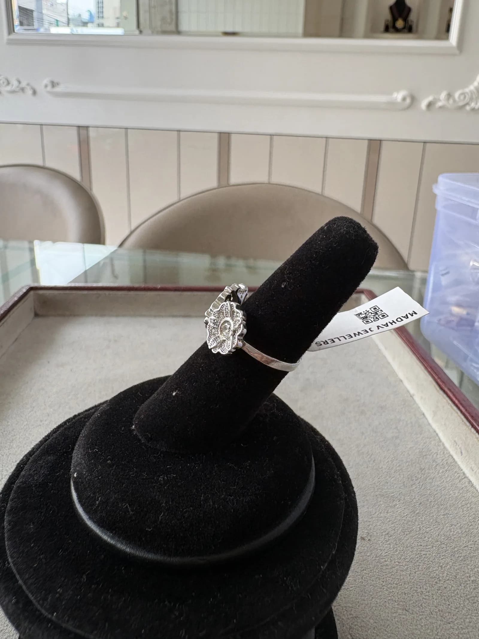 Twin Blossom Open Ring in rhodium plated 925 sterling silver, photo 3