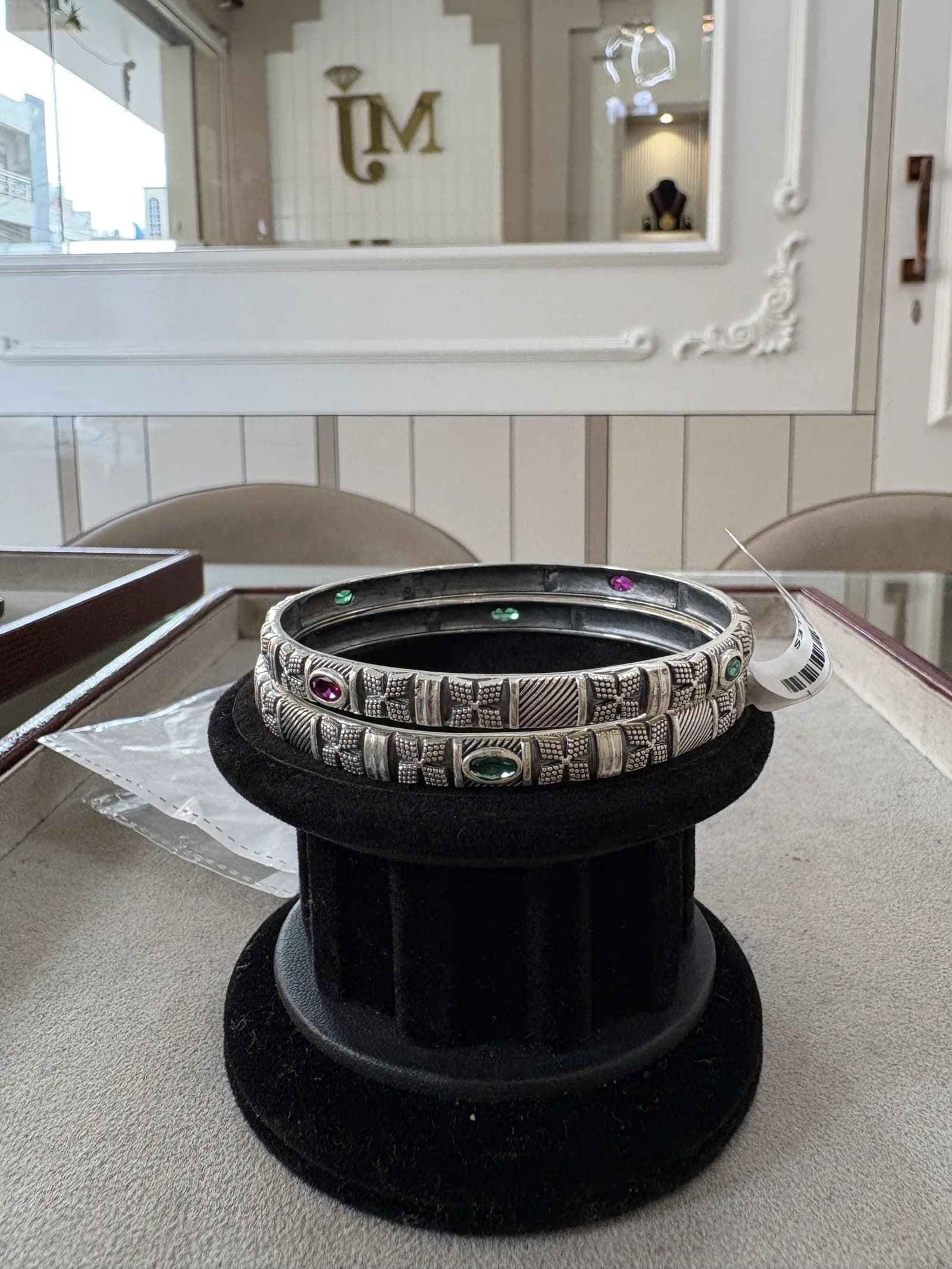 Oxidised Lattice Gem Bangle in oxidised 925 sterling silver, photo 2