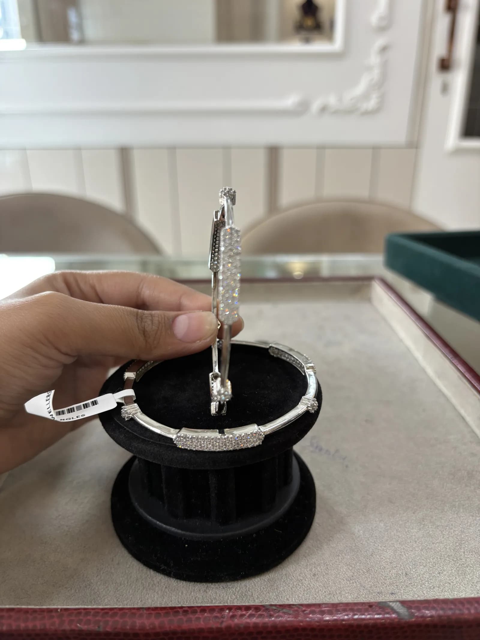 Pave Bar Station Bangle in rhodium polished 925 sterling silver, photo 2