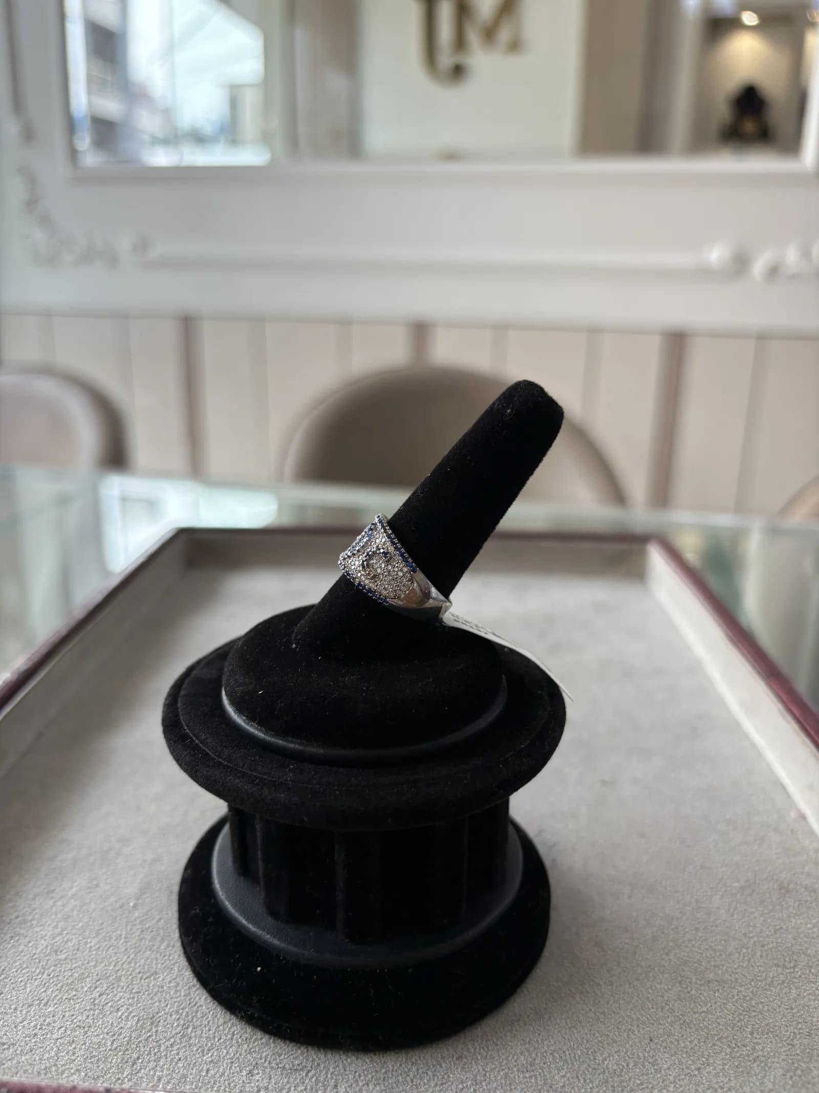 Sapphire Deco Band Ring in rhodium plated 925 sterling silver, photo 3