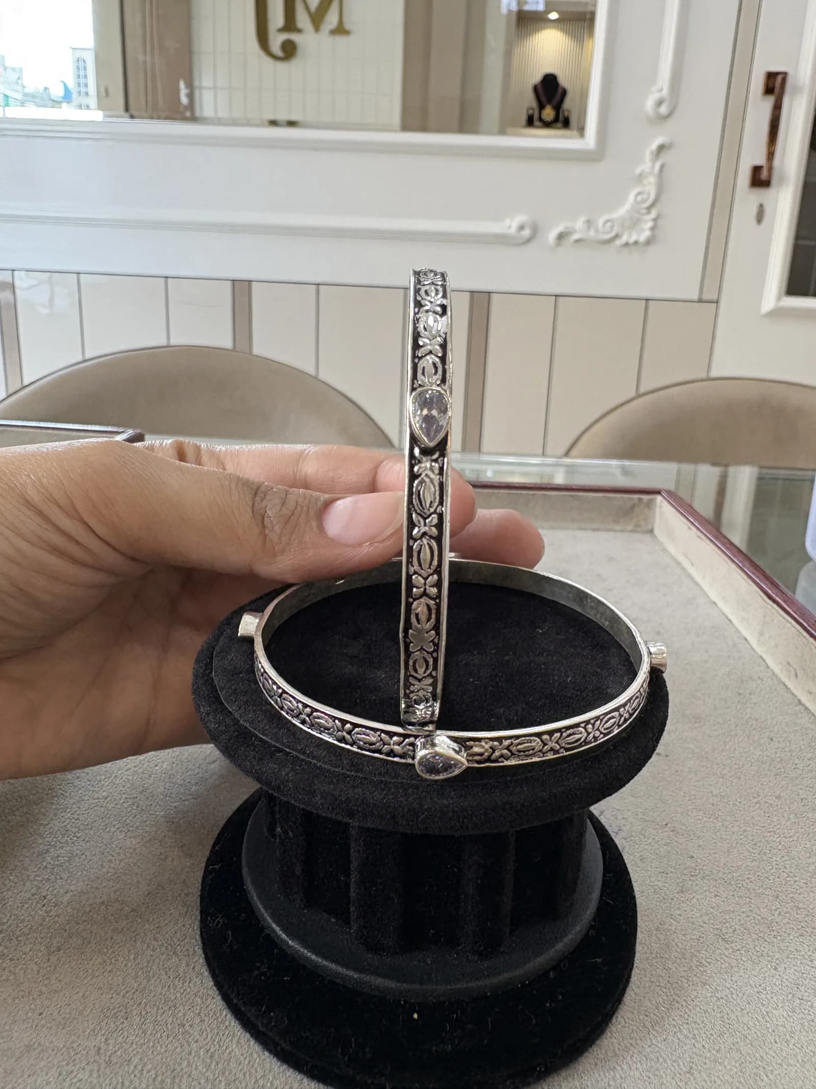 Oxidised Floral Etch Bangle in oxidised 925 sterling silver, photo 2
