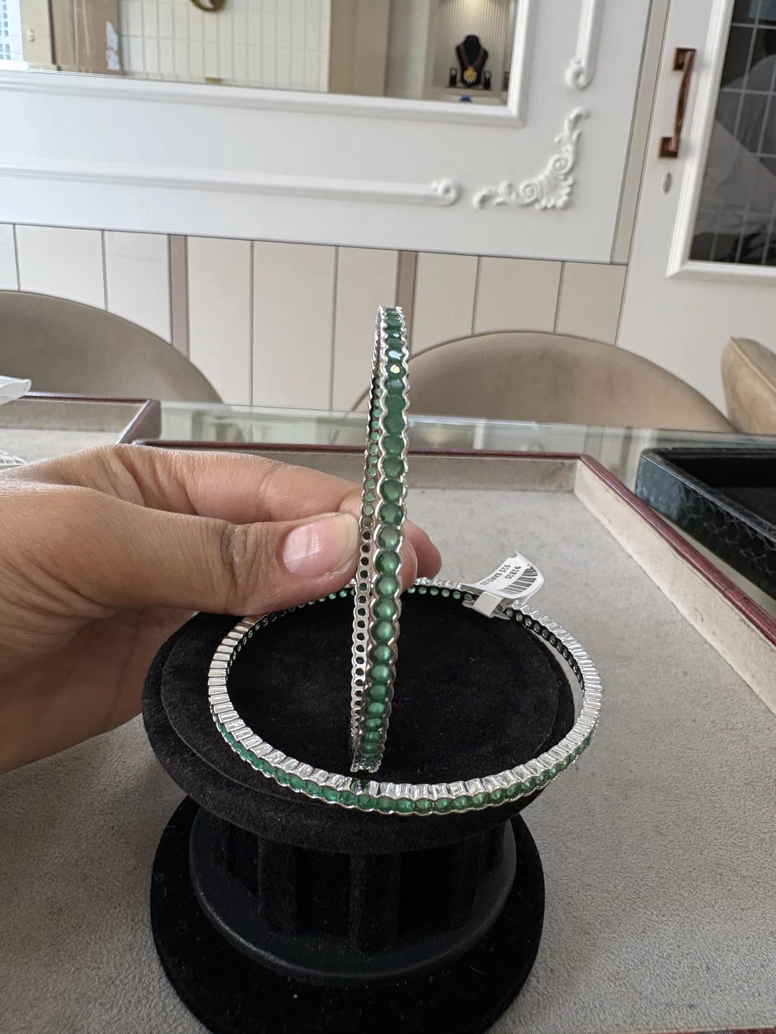 Emerald Eternity Bangle in rhodium polished 925 sterling silver, photo 2