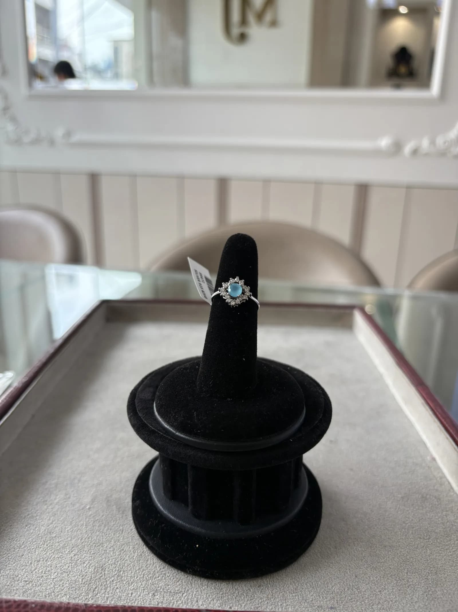 Aqua Sunburst Ring in rhodium plated 925 sterling silver, photo 2