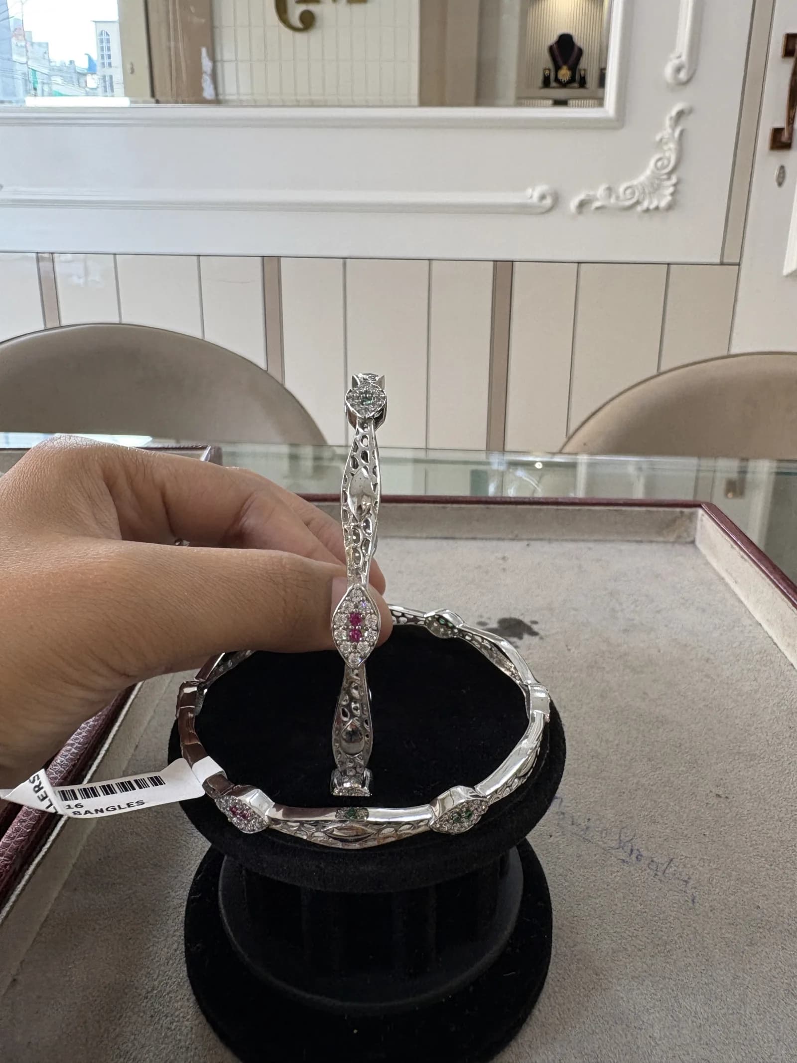 Filigree Marquise Bangle in rhodium polished 925 sterling silver, photo 2