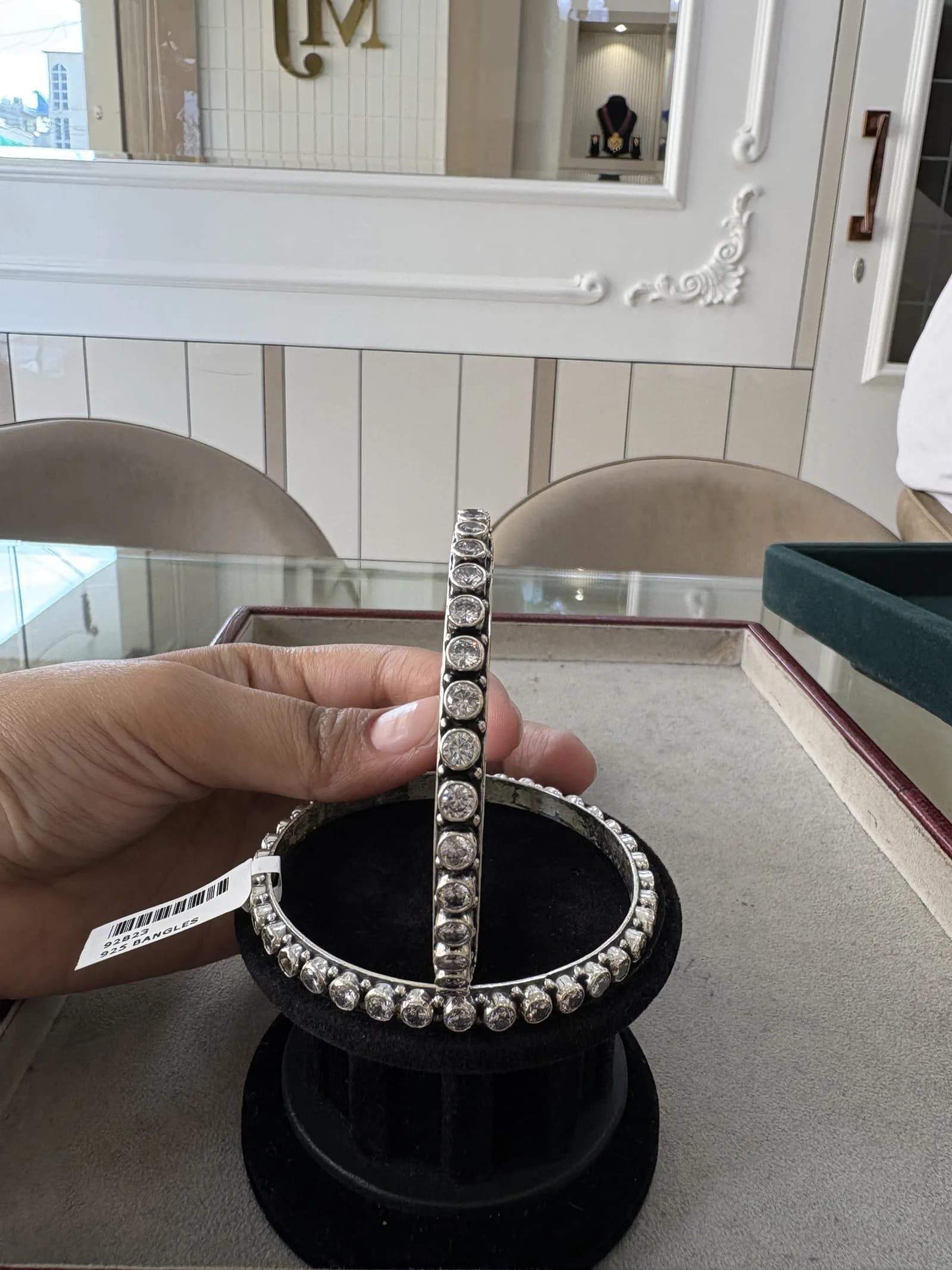 Bezel Solitaire Line Bangle in oxidised 925 sterling silver, photo 2