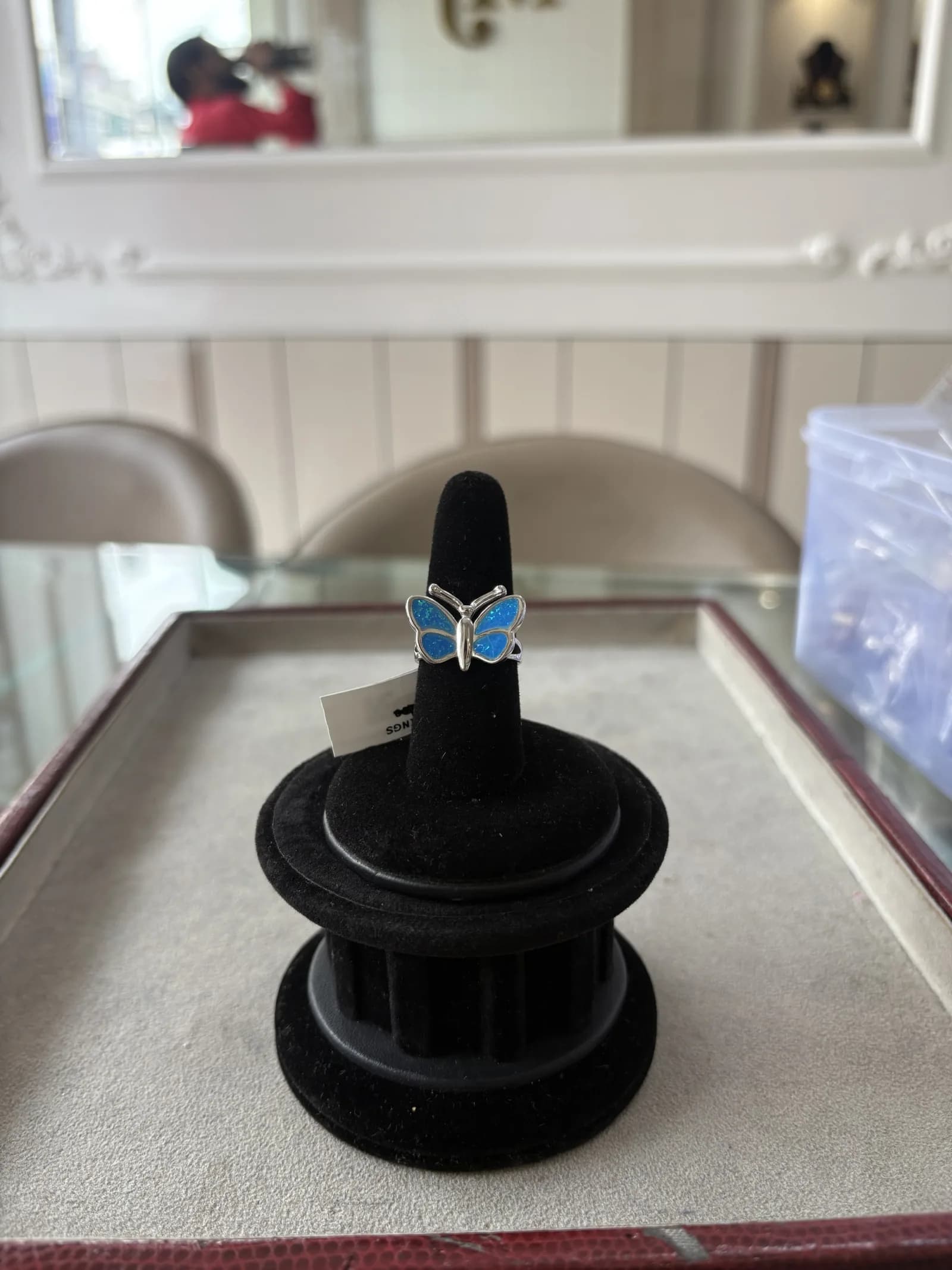 Blue Opal Butterfly Ring in rhodium plated 925 sterling silver, photo 2