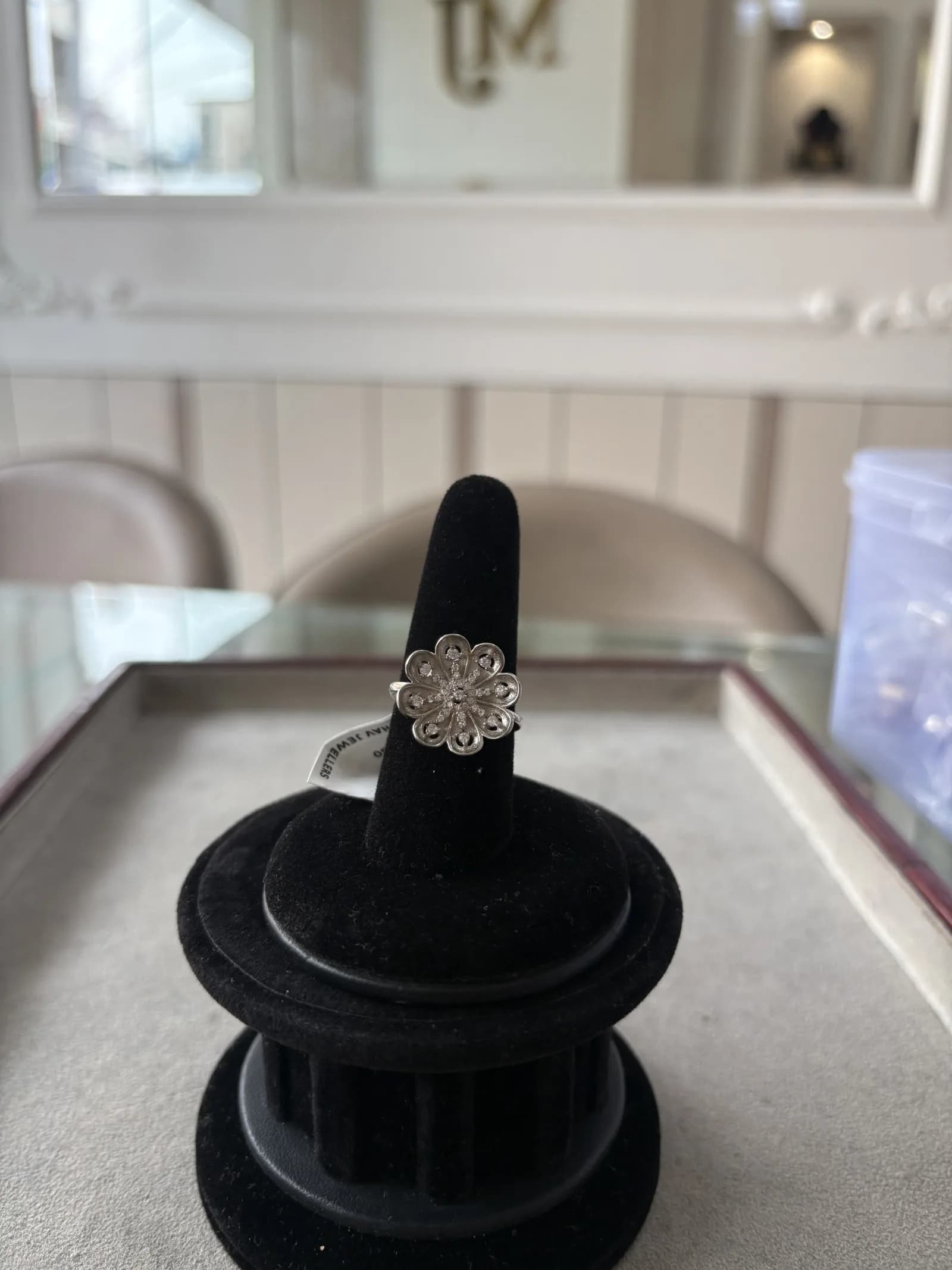 Jaali Flower Ring in rhodium plated 925 sterling silver, photo 2