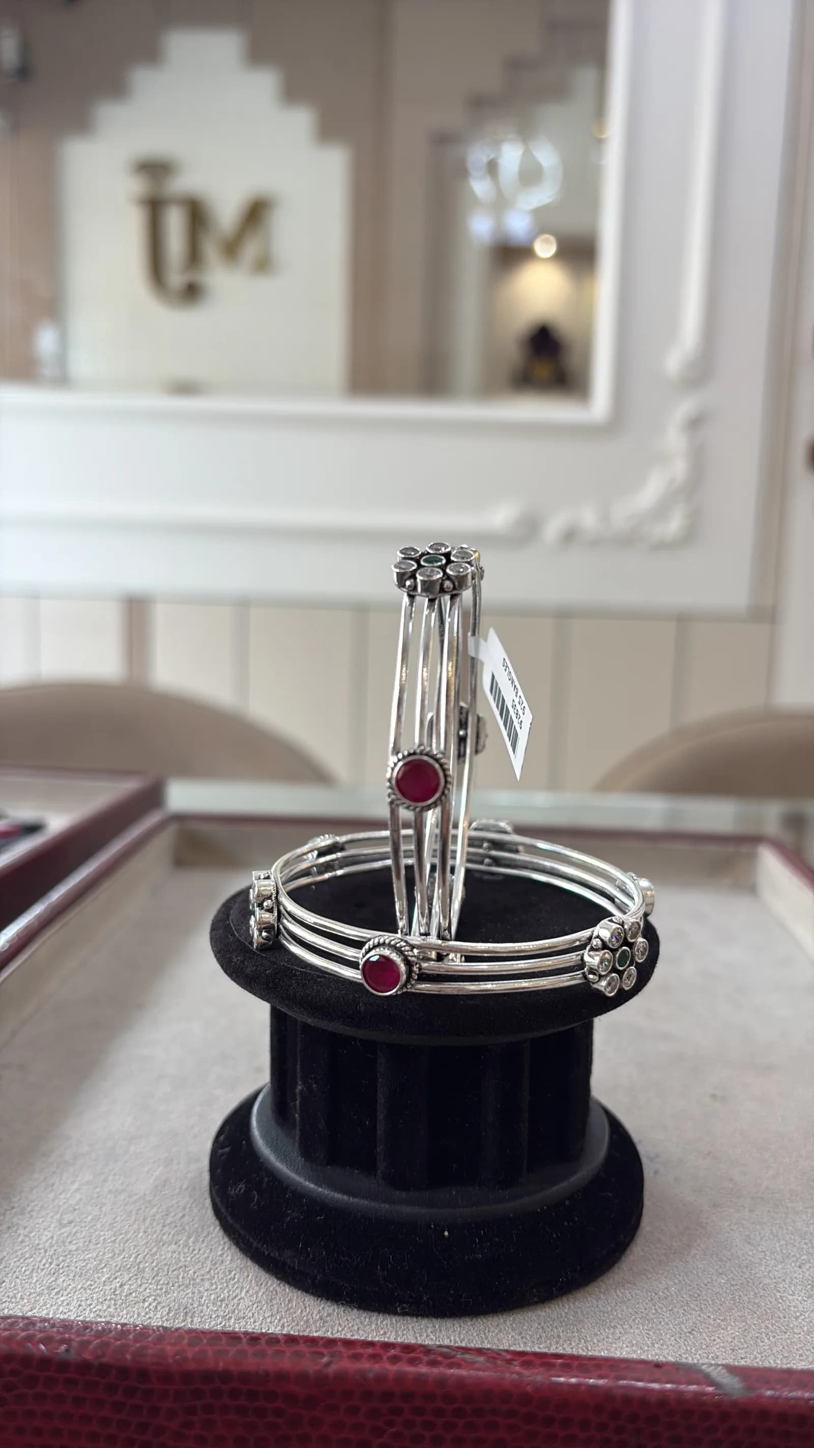Tri-Wire Ruby Bloom Bangle in rhodium polished 925 sterling silver, photo 2