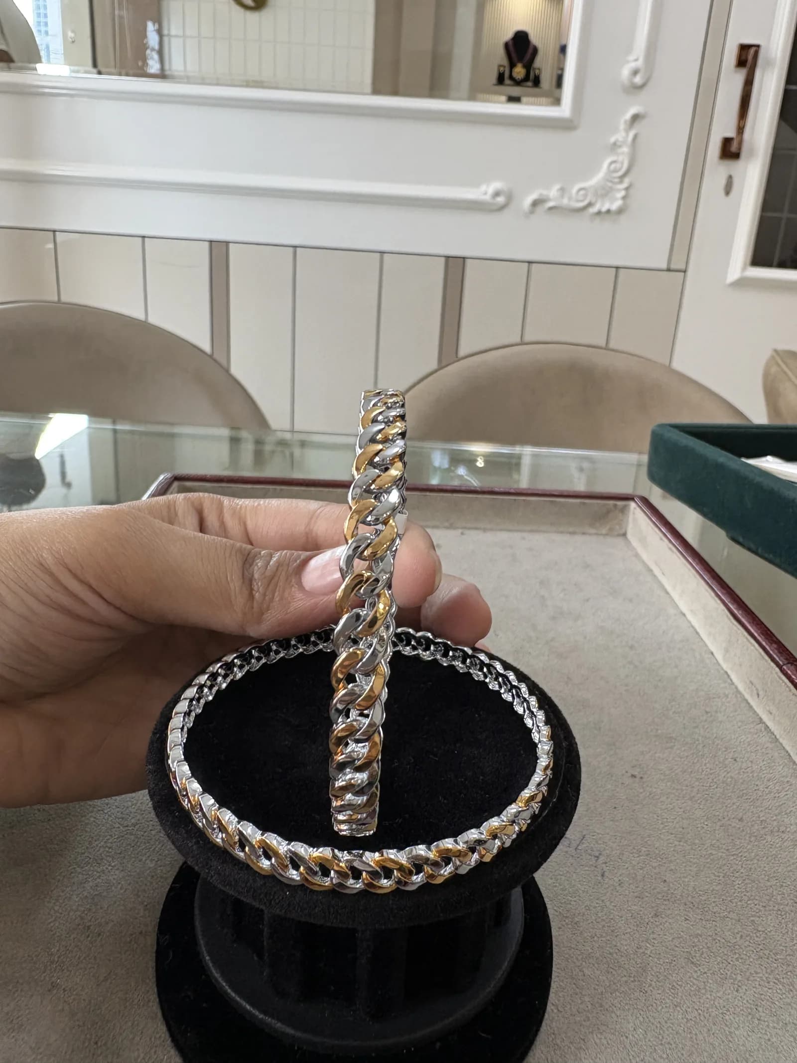 Two-Tone Curb Chain Bangle in two-tone gold and silver 925 sterling silver, photo 2