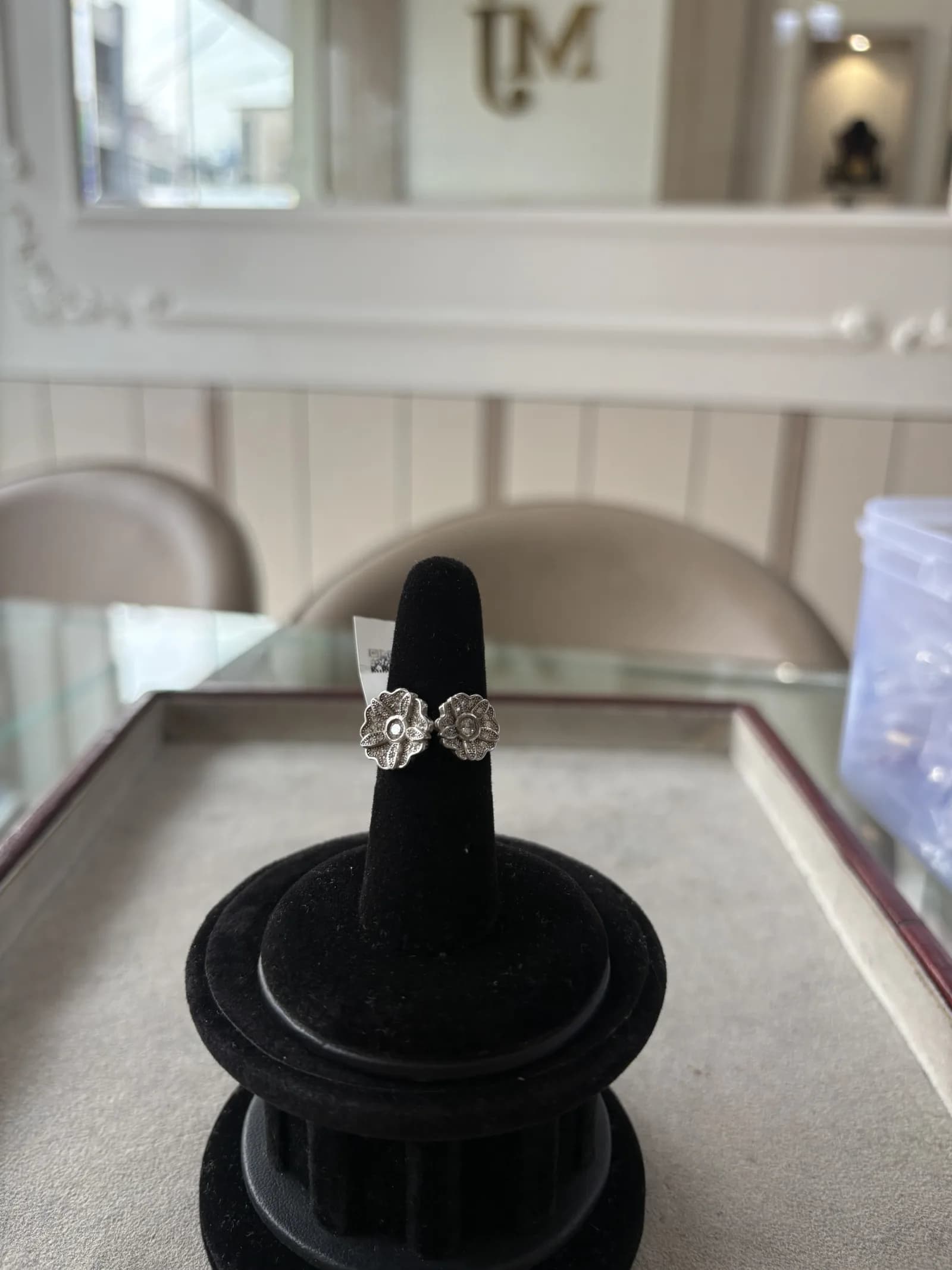 Twin Blossom Open Ring in rhodium plated 925 sterling silver, photo 2
