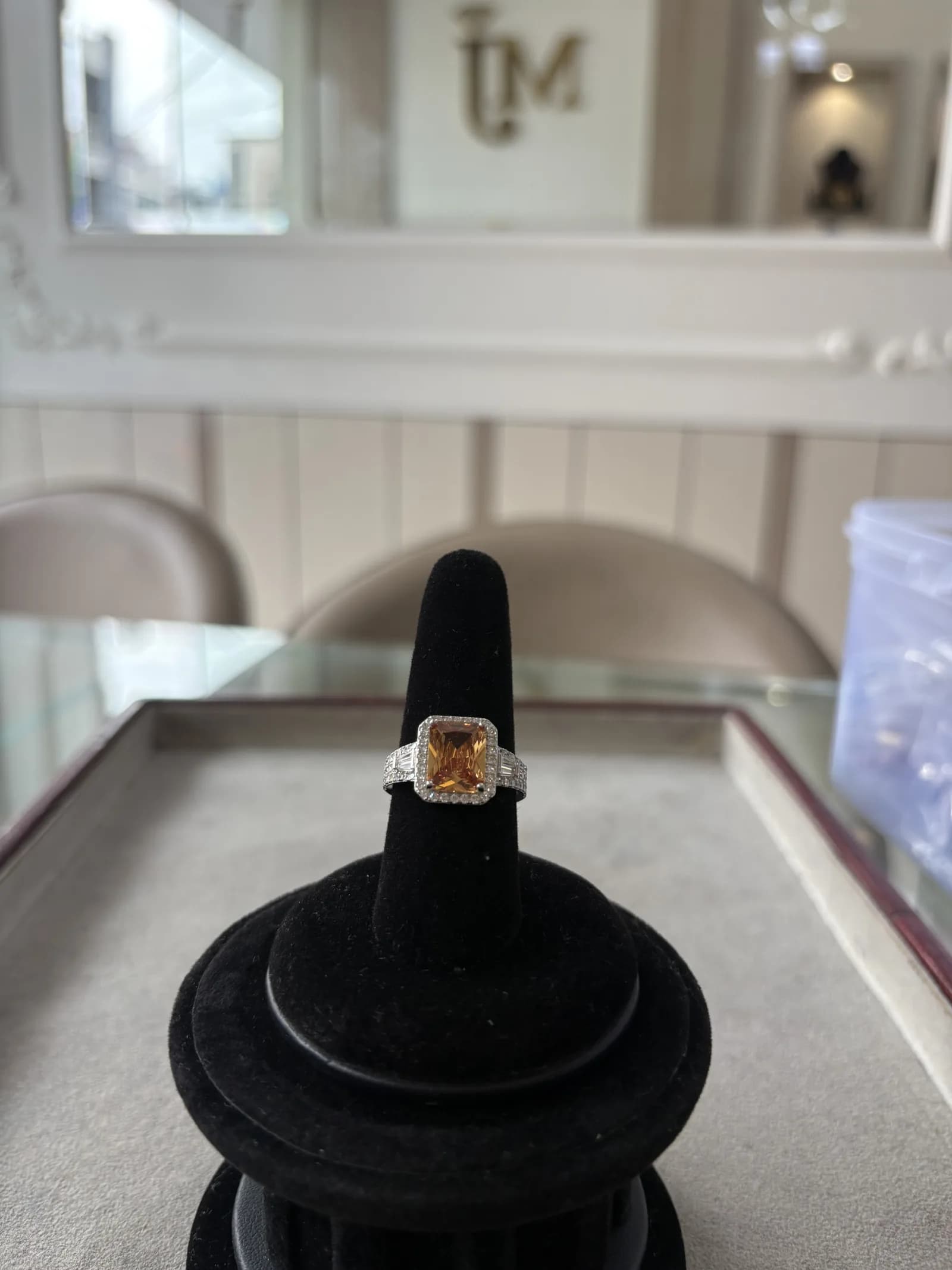 Citrine Radiant Halo Ring in rhodium plated 925 sterling silver, photo 2