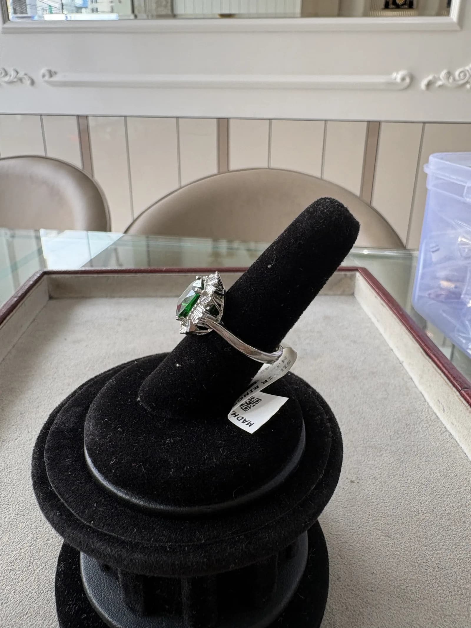 Emerald Square Halo Ring in rhodium plated 925 sterling silver, photo 3