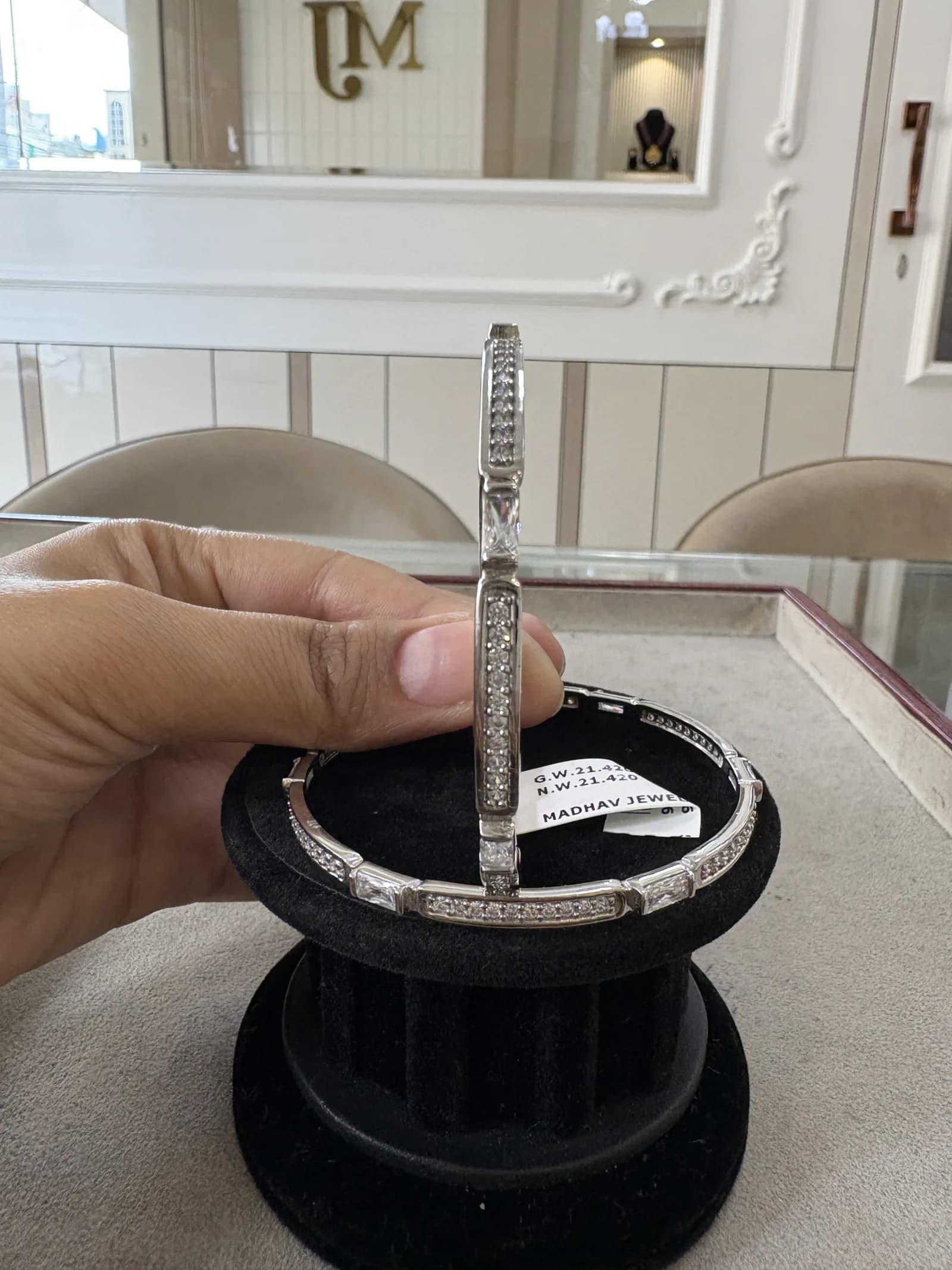 Baguette Bar Pave Bangle in rhodium polished 925 sterling silver, photo 2