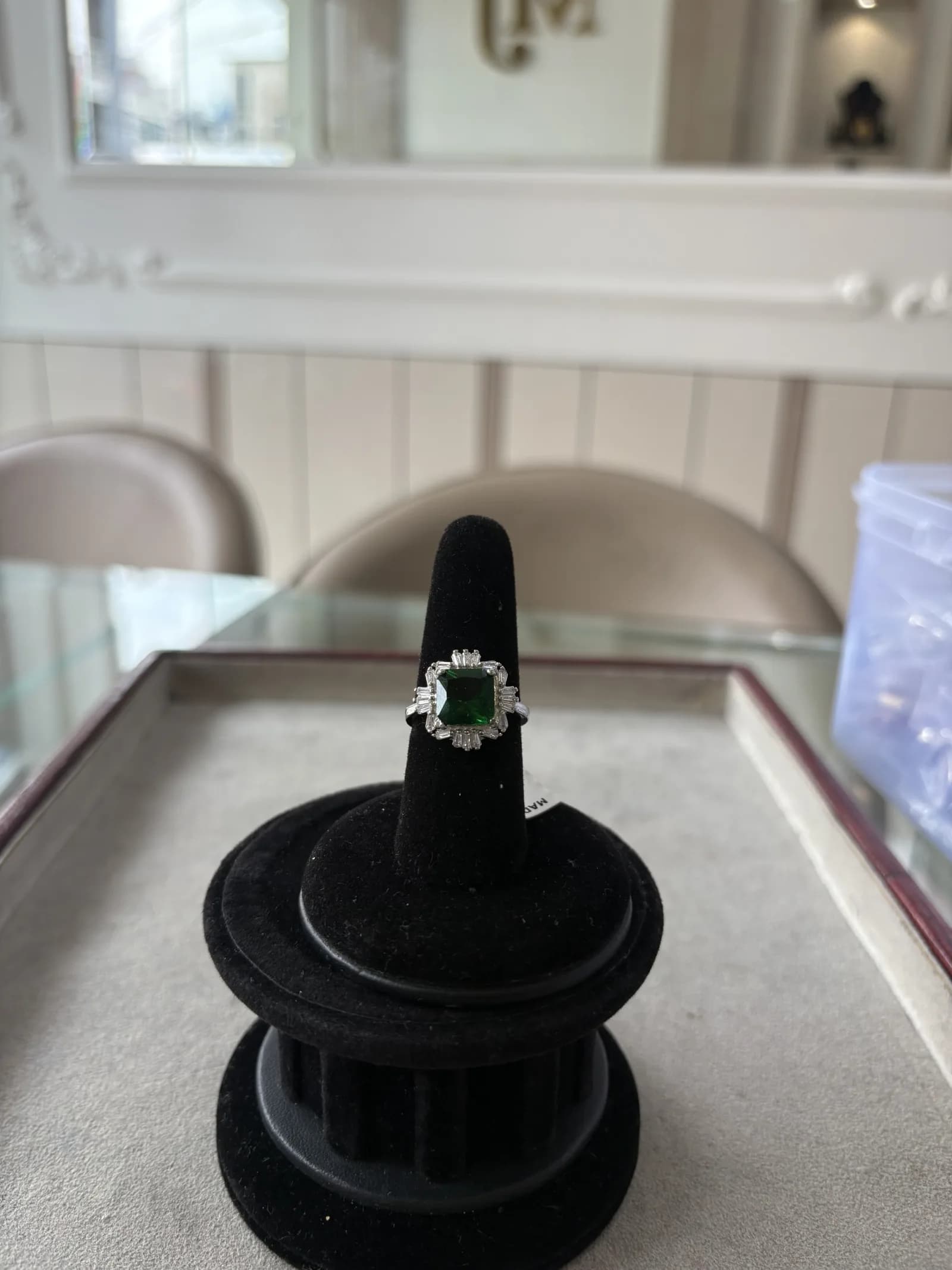 Emerald Square Halo Ring in rhodium plated 925 sterling silver, photo 2
