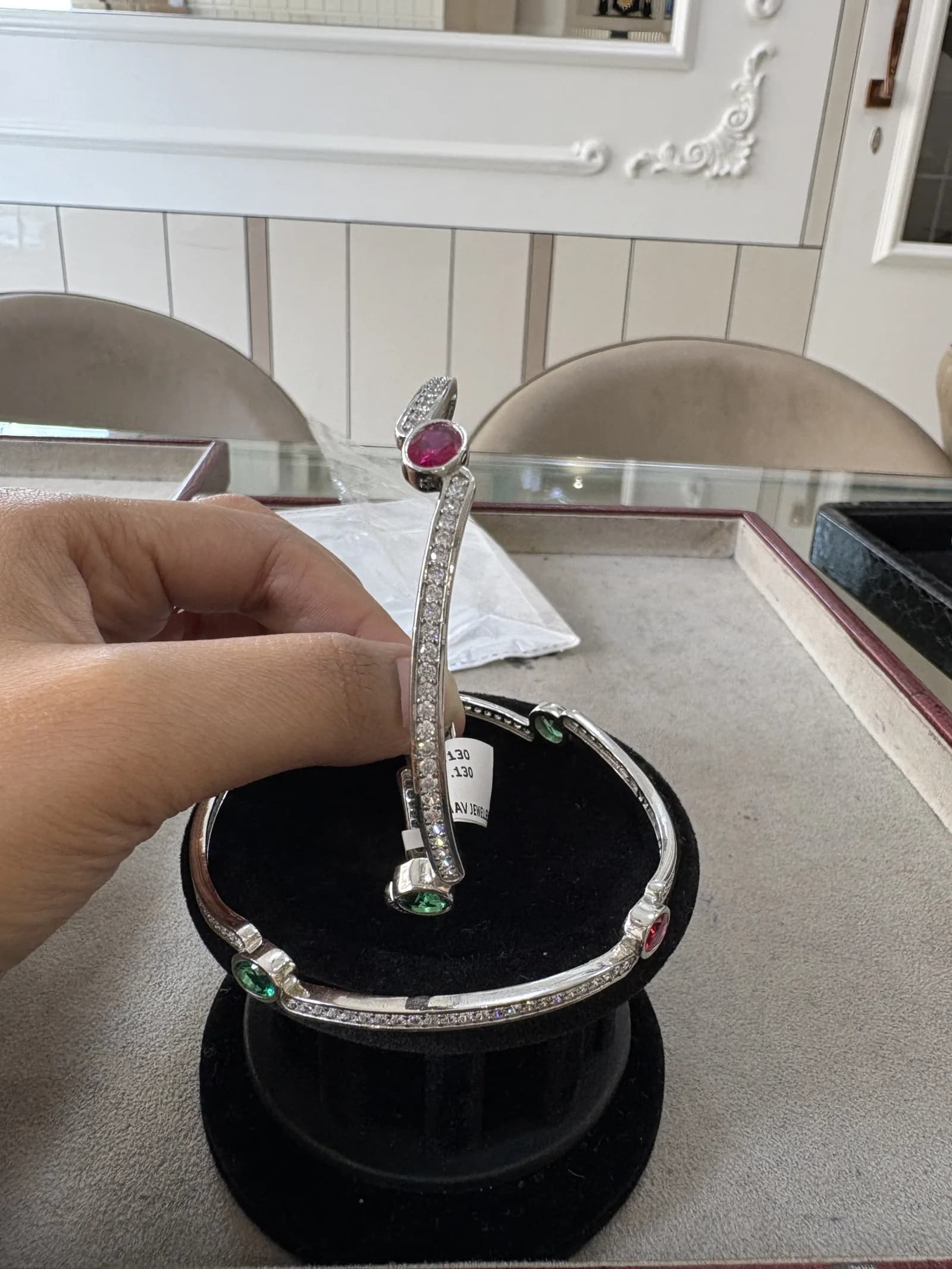 Ruby Crossover Pave Cuff in rhodium polished 925 sterling silver, photo 2