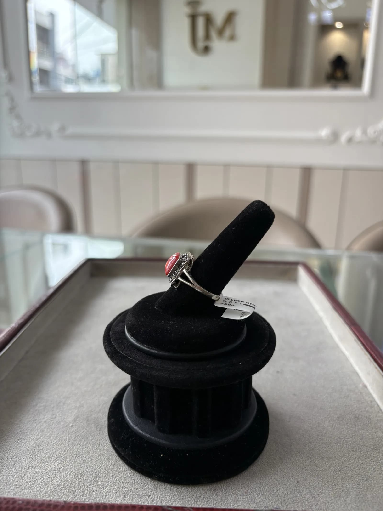 Coral Marcasite Ring in oxidised 925 sterling silver, photo 3