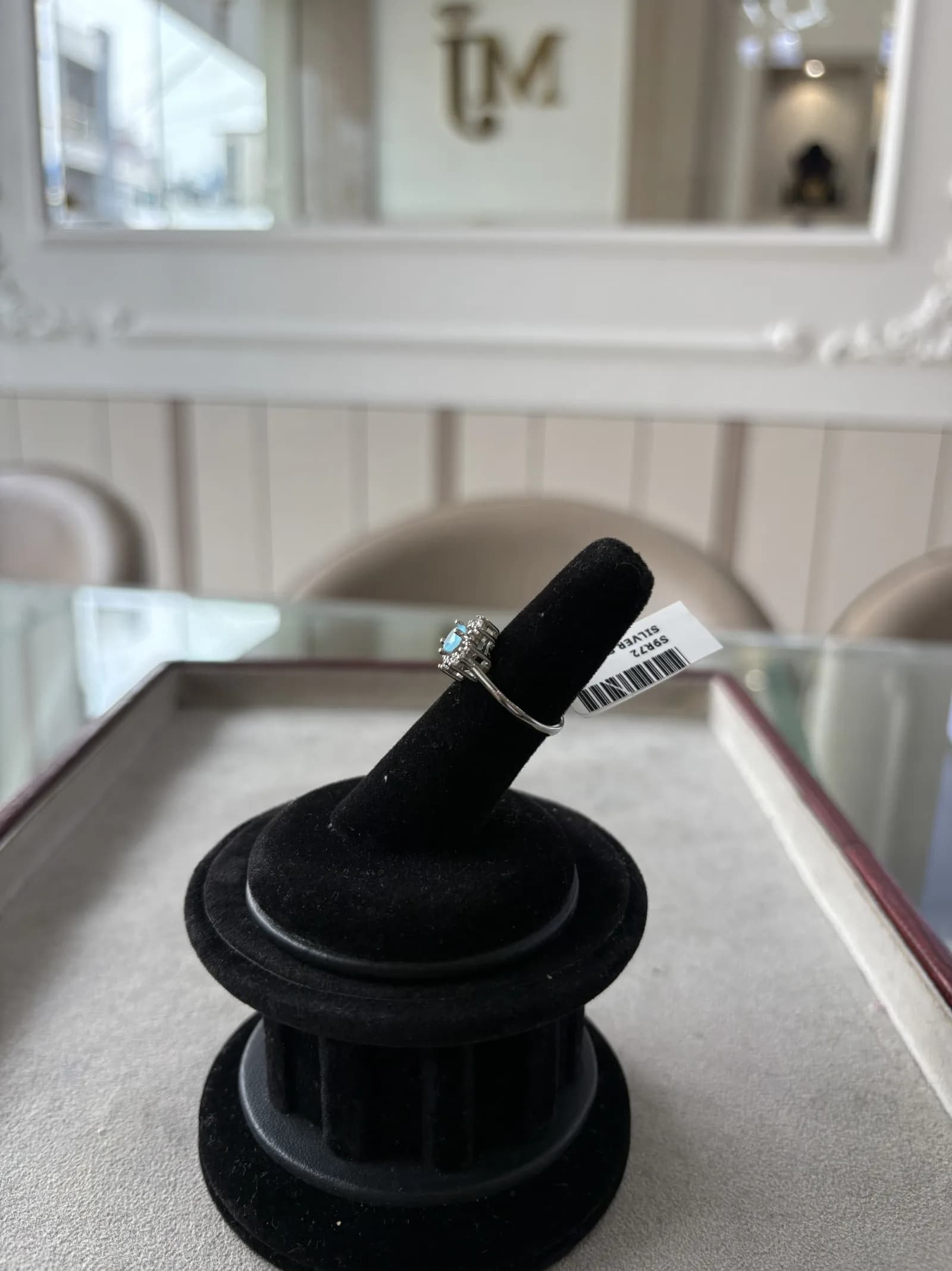 Aqua Sunburst Ring in rhodium plated 925 sterling silver, photo 3