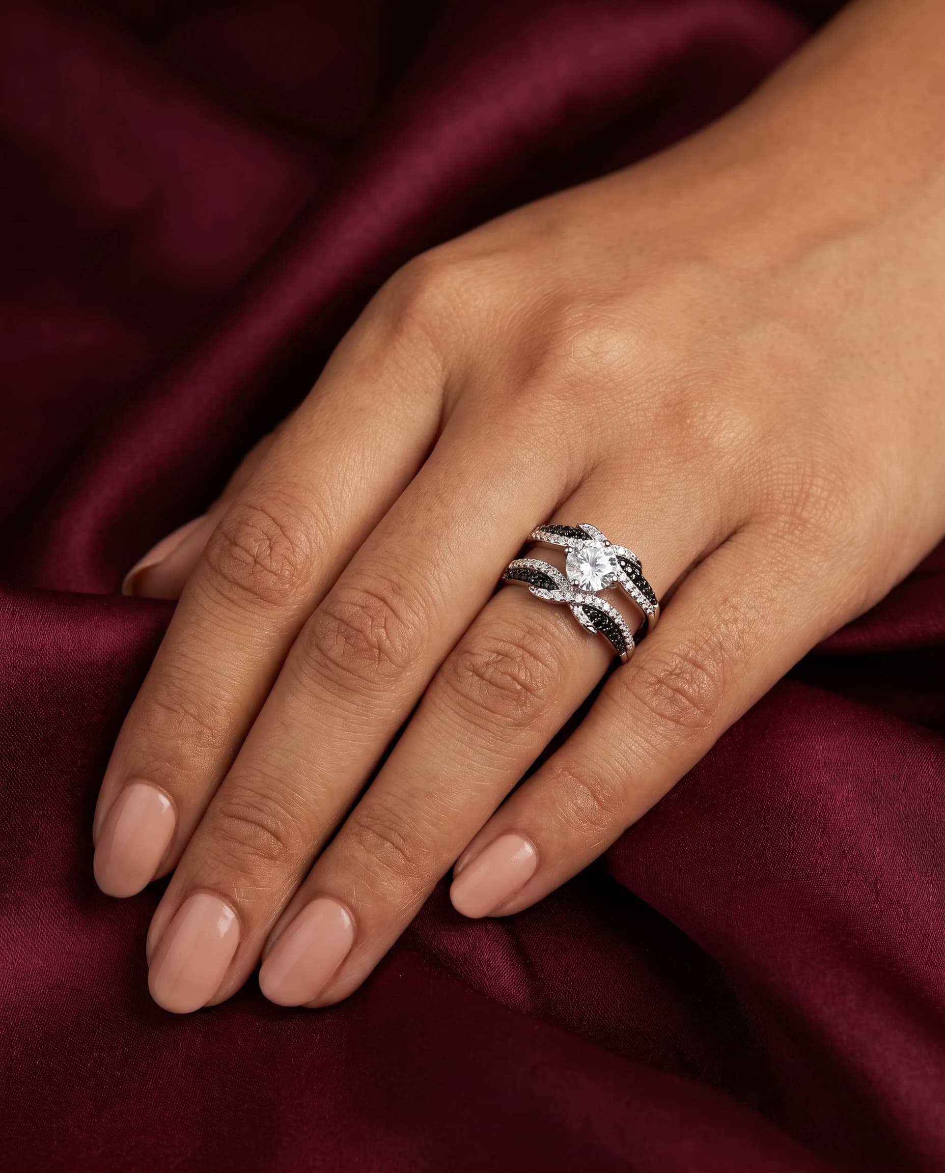 Noir Crossover Solitaire Ring