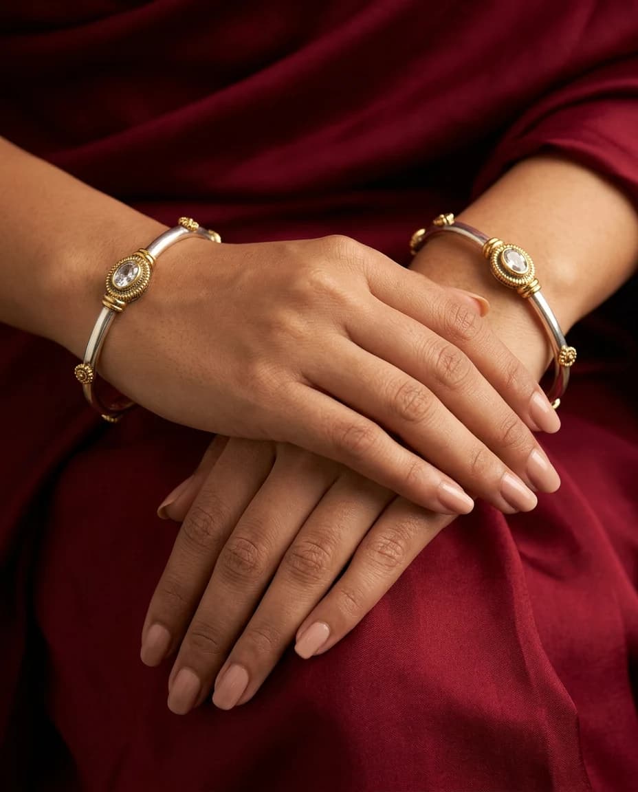 Gold-Capped Oval Solitaire Bangle