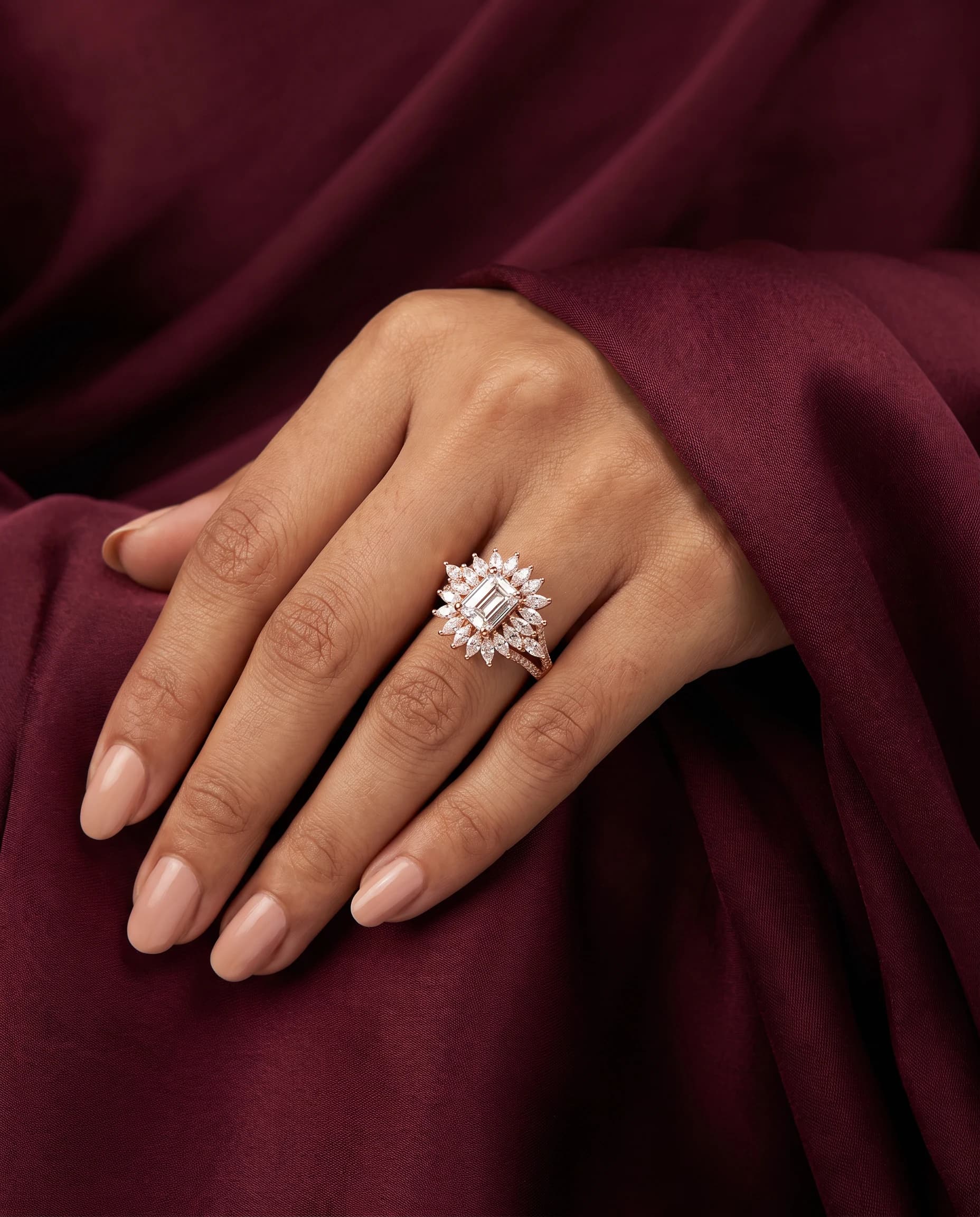 Rose Starburst Halo Ring