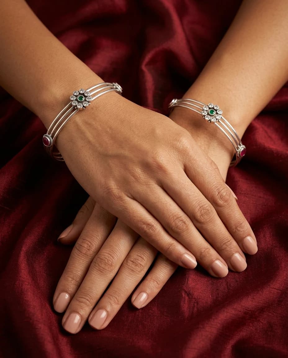 Tri-Wire Ruby Bloom Bangle