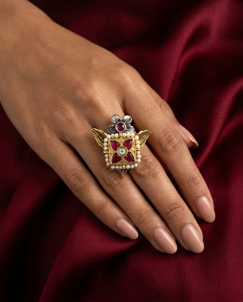 Rani Kundan Pearl Ring