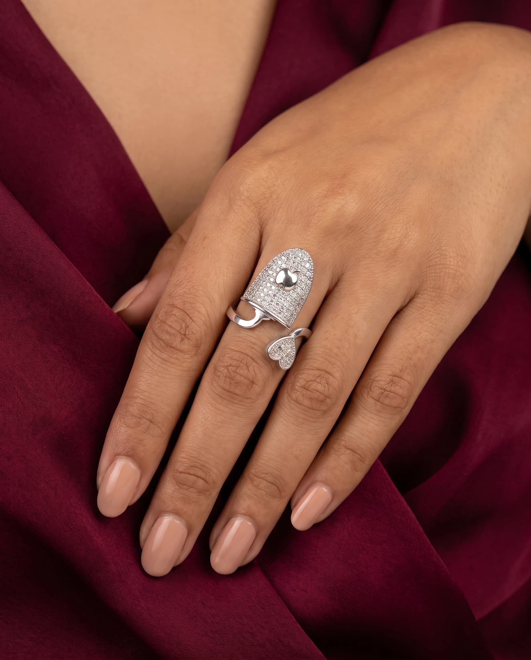 Pavé Shield and Heart Ring