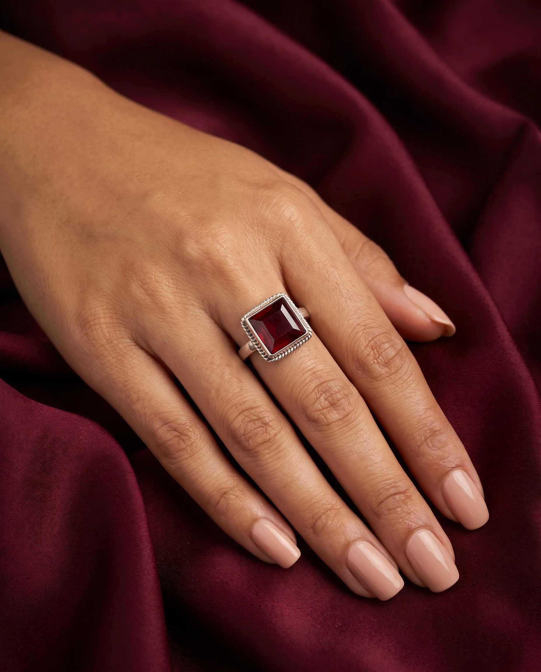 Garnet Square Classic Ring