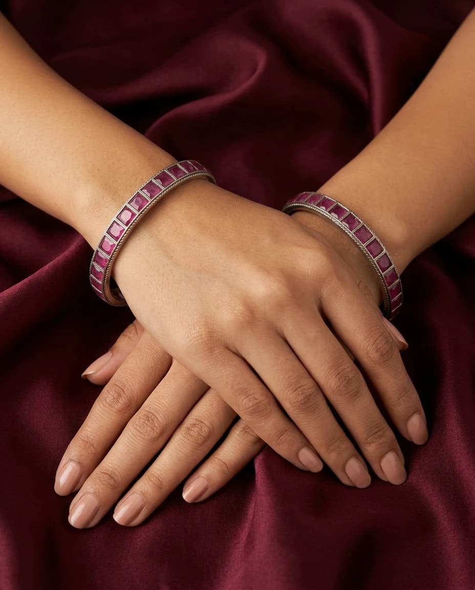 Ruby Square Channel Bangle in rhodium polished 925 sterling silver, photo 1