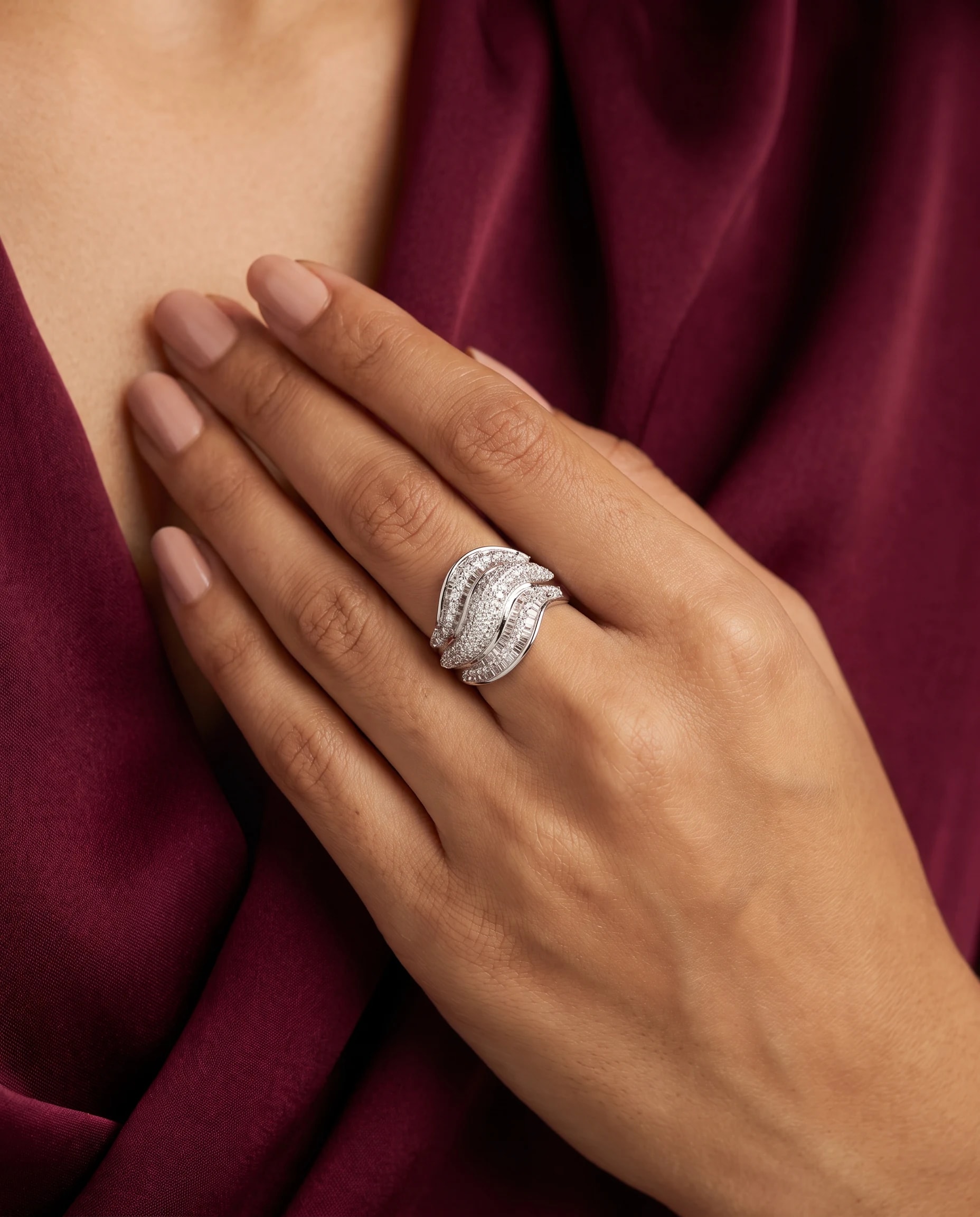 Silver Wave Cocktail Ring in rhodium plated 925 sterling silver, photo 1
