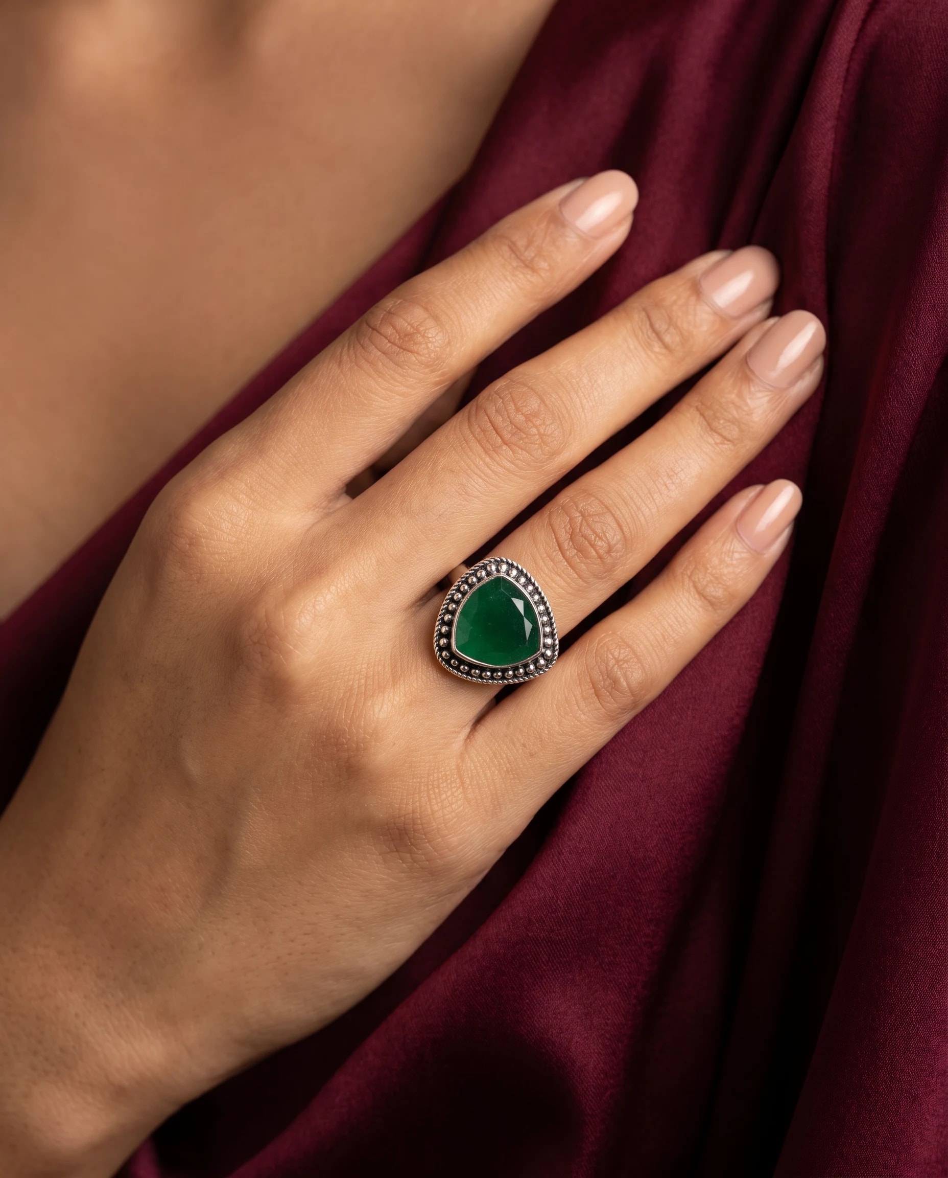 Panna Trillion Ring in oxidised 925 sterling silver, photo 1