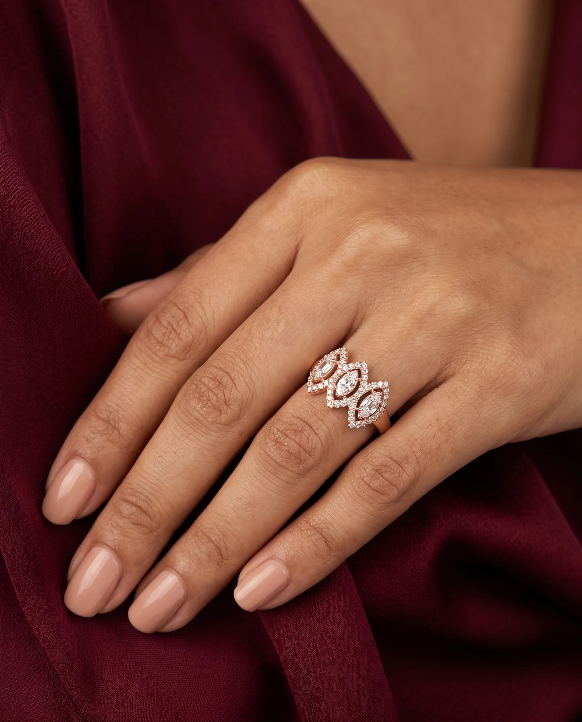 Rose Marquise Link Band Ring in rose gold plated 925 sterling silver, photo 1