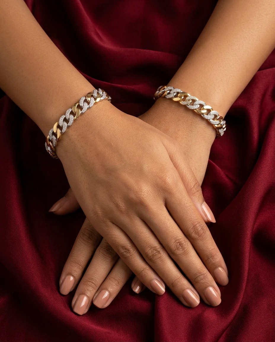 Two-Tone Curb Chain Bangle in two-tone gold and silver 925 sterling silver, photo 1