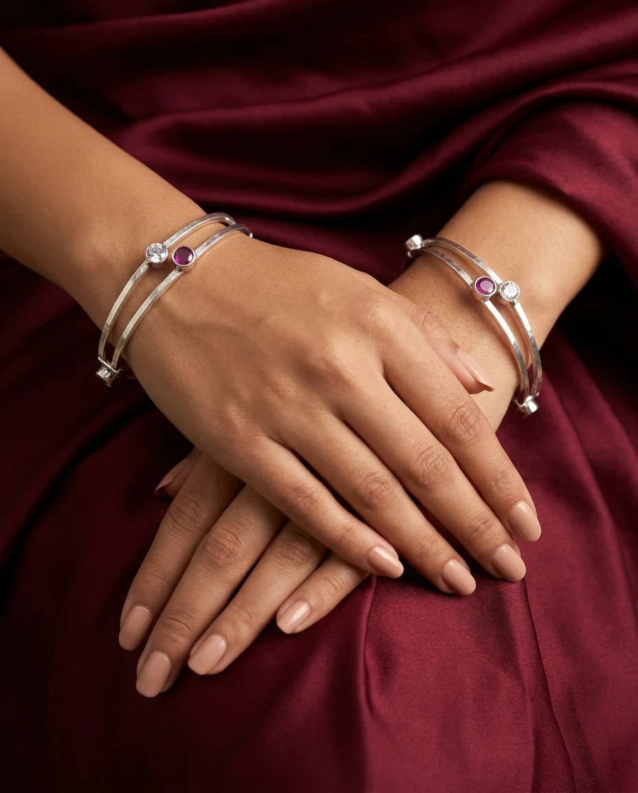 Twin Wire Bezel Bangle in rhodium polished 925 sterling silver, photo 1