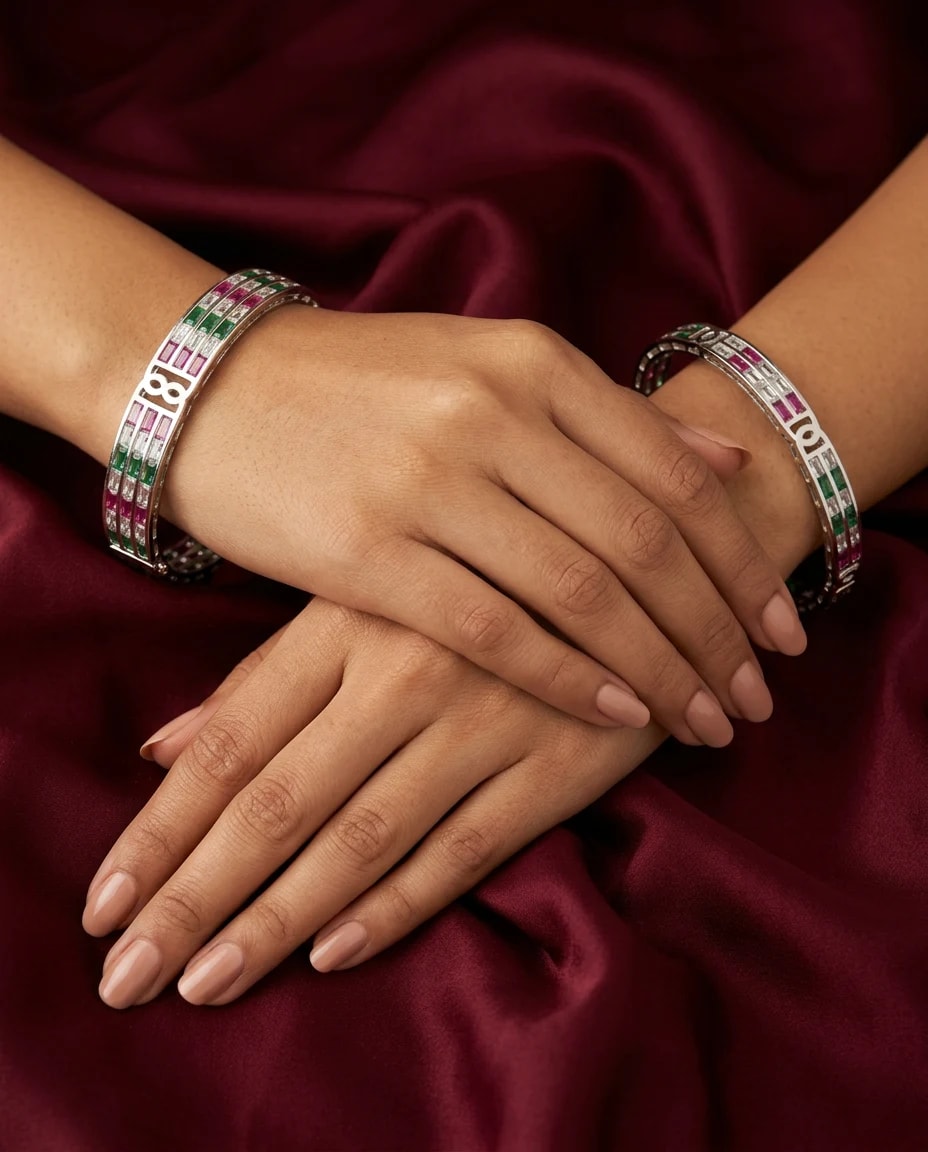 Rang Baguette Bangle in rhodium polished 925 sterling silver, photo 1