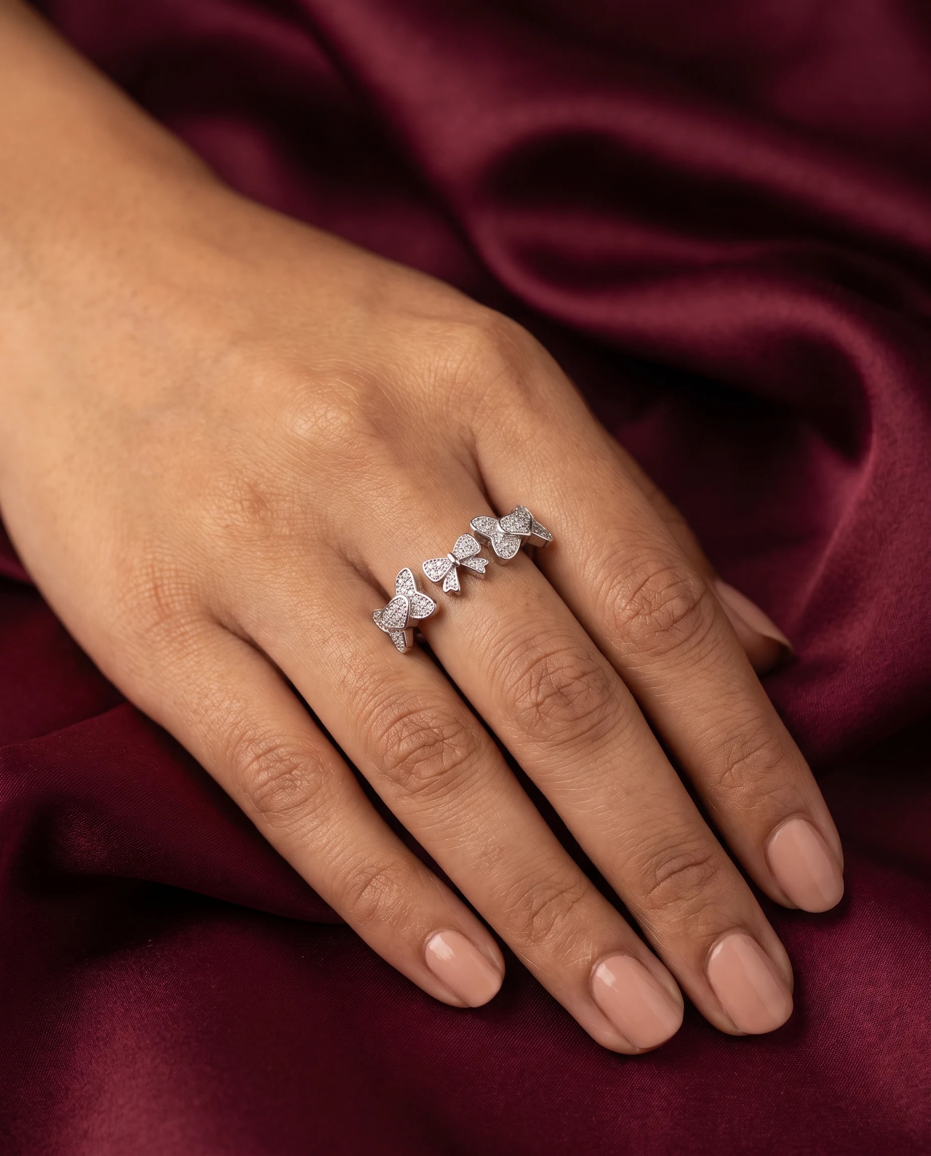 Three Butterfly Open Ring in rhodium plated 925 sterling silver, photo 1