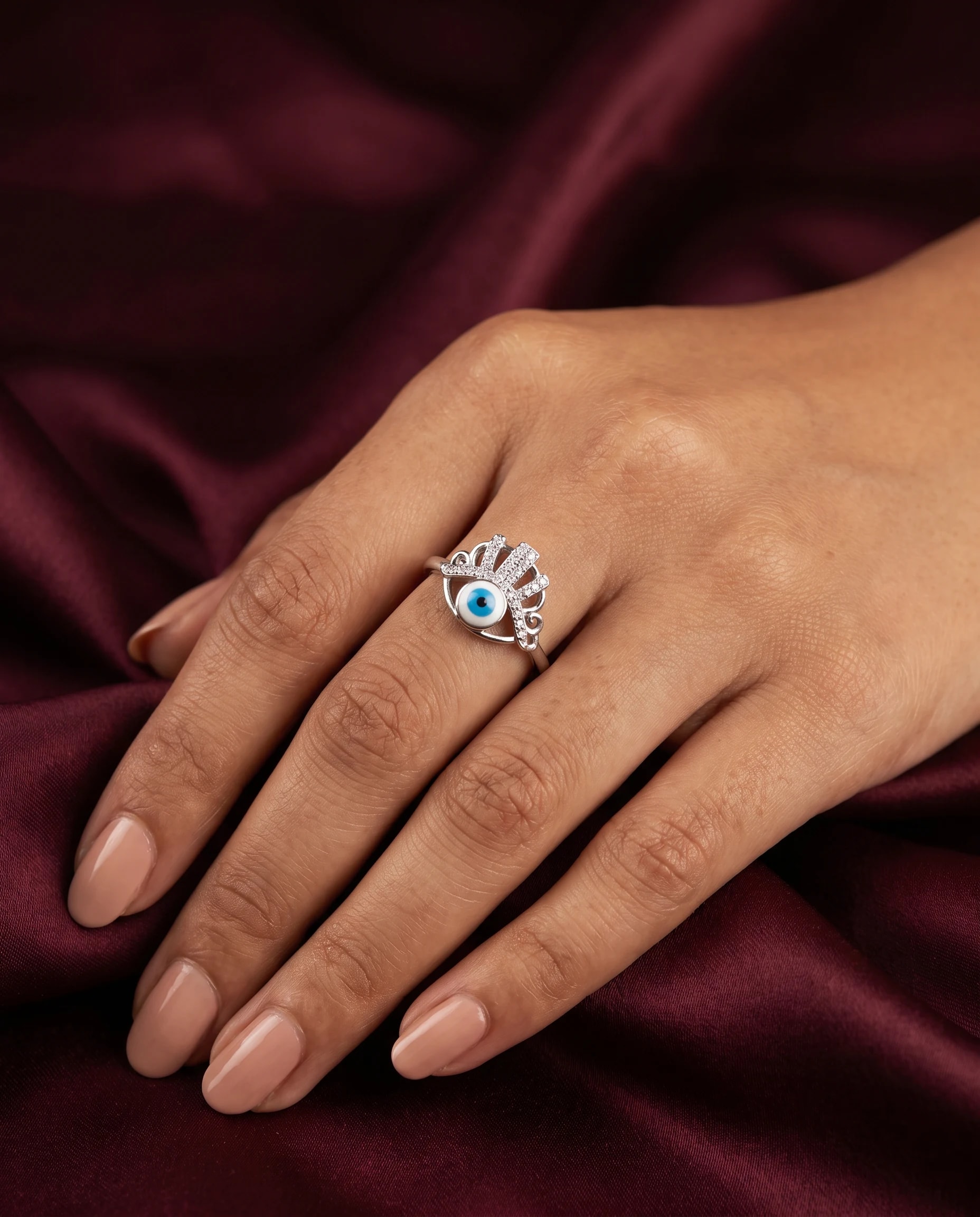 Nazar Eye Ring in rhodium plated 925 sterling silver, photo 1