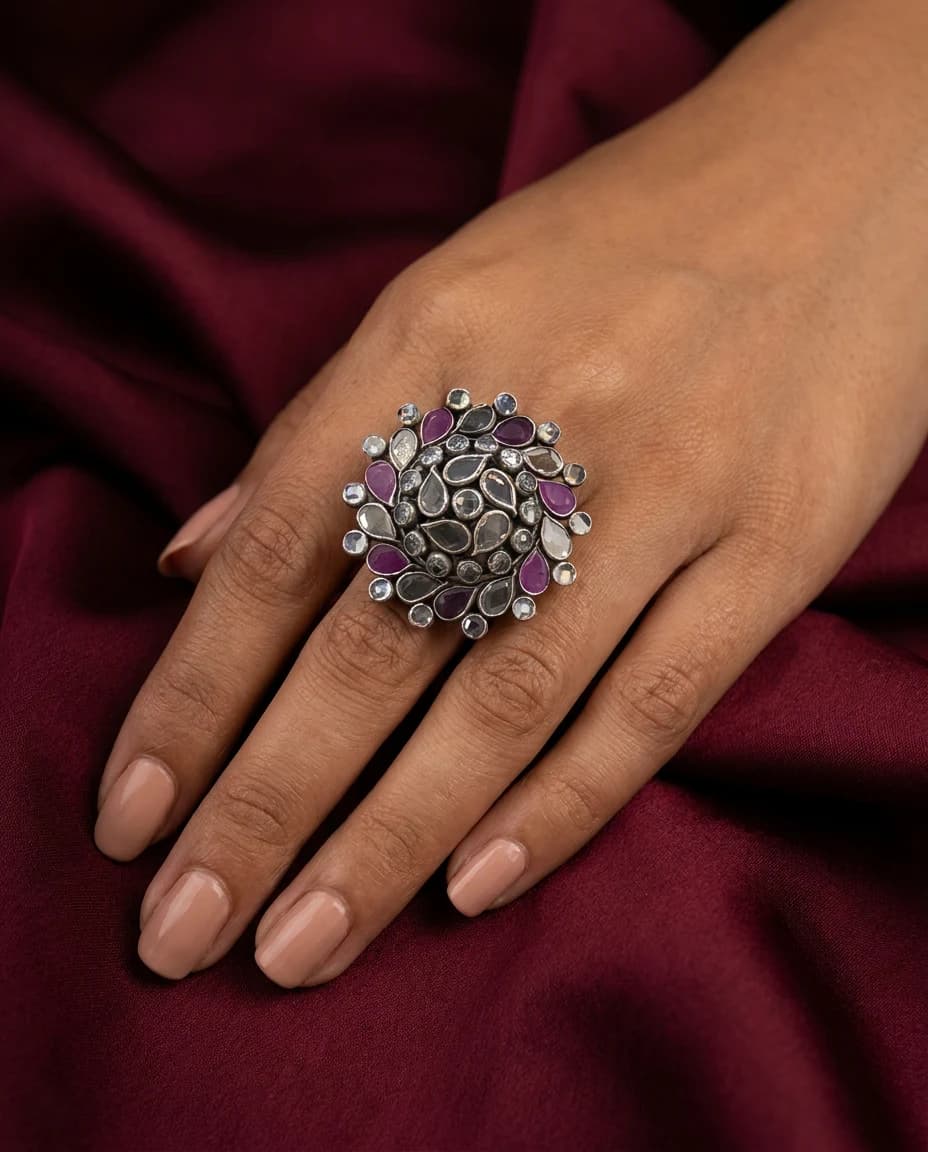 Violet Oxidised Cluster Ring