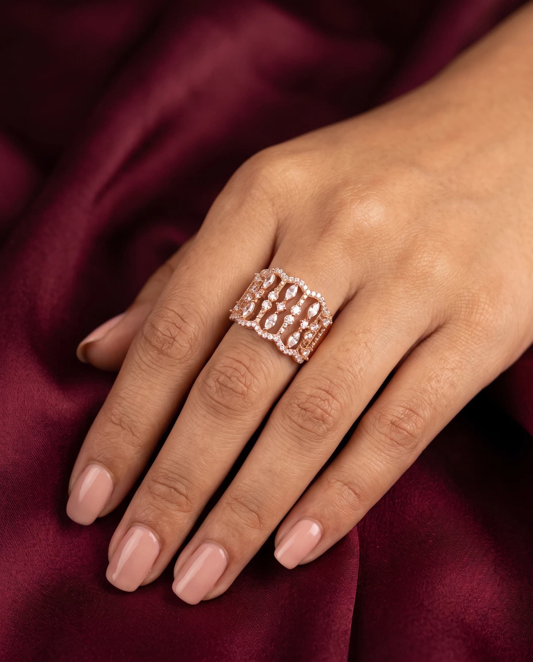 Rose Jaali Wide Band Ring