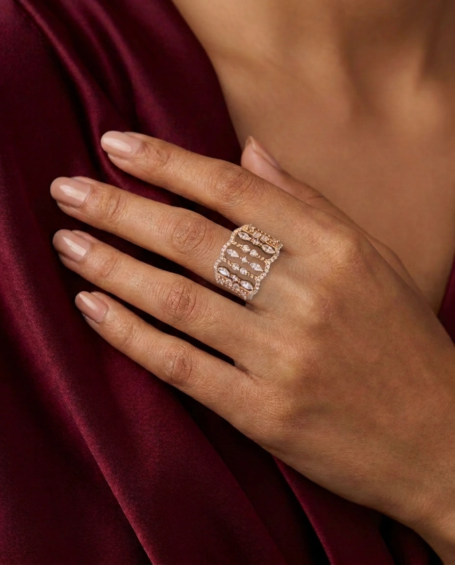 Marquise Lattice Band Ring in rose gold plated 925 sterling silver, photo 1