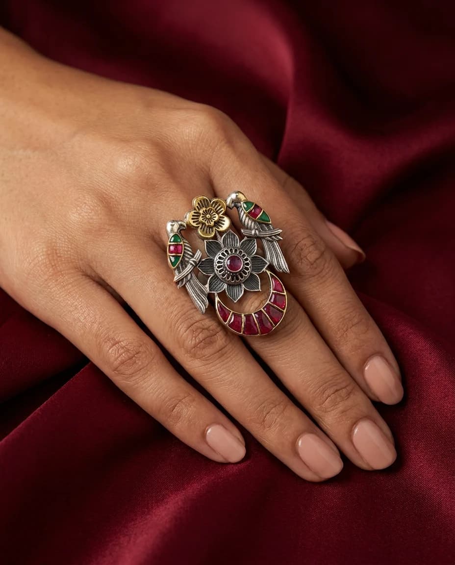 Mor Bagh Oxidised Statement Ring