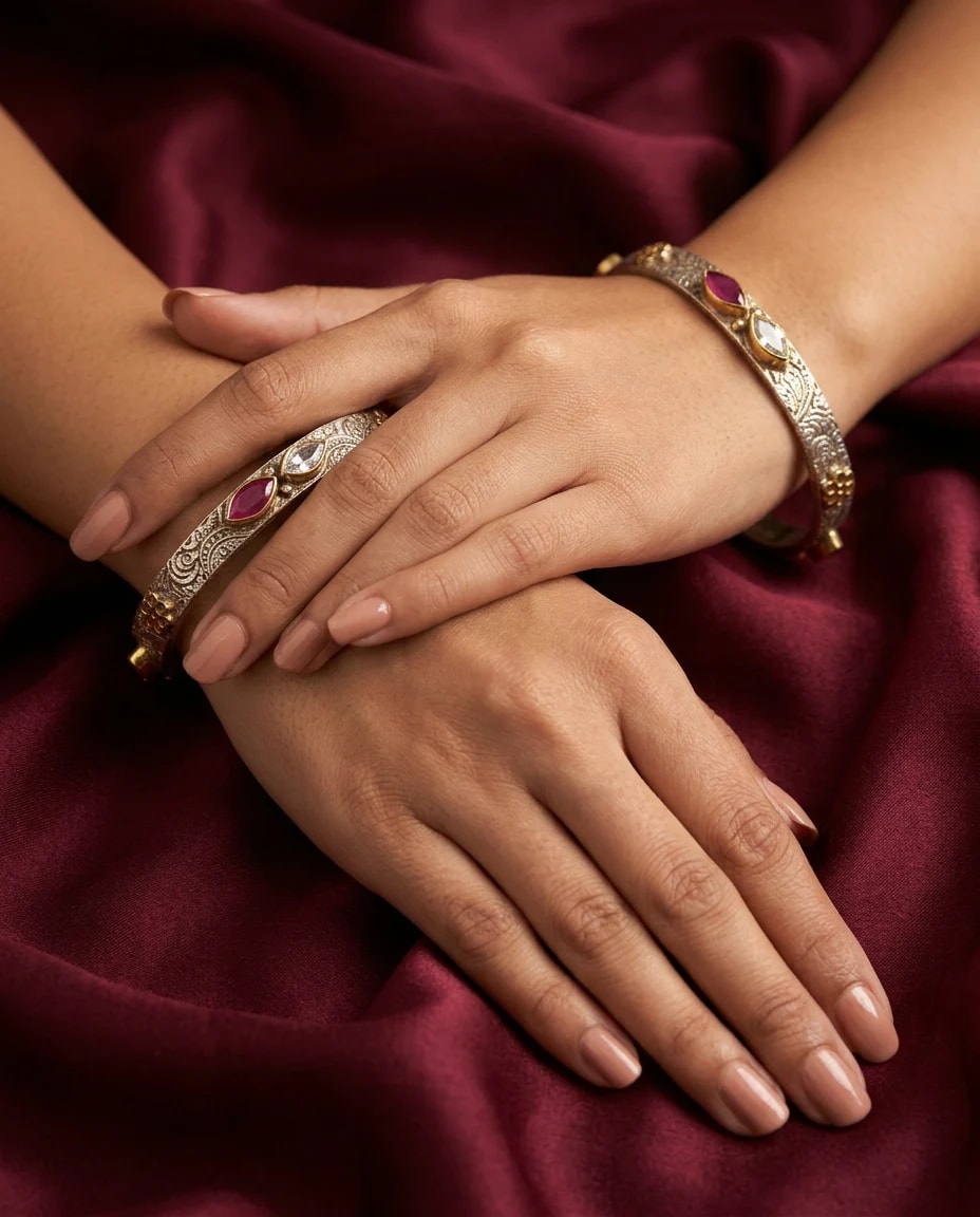 Gilded Marquise Two-Tone Bangle in two-tone gold and silver 925 sterling silver, photo 1