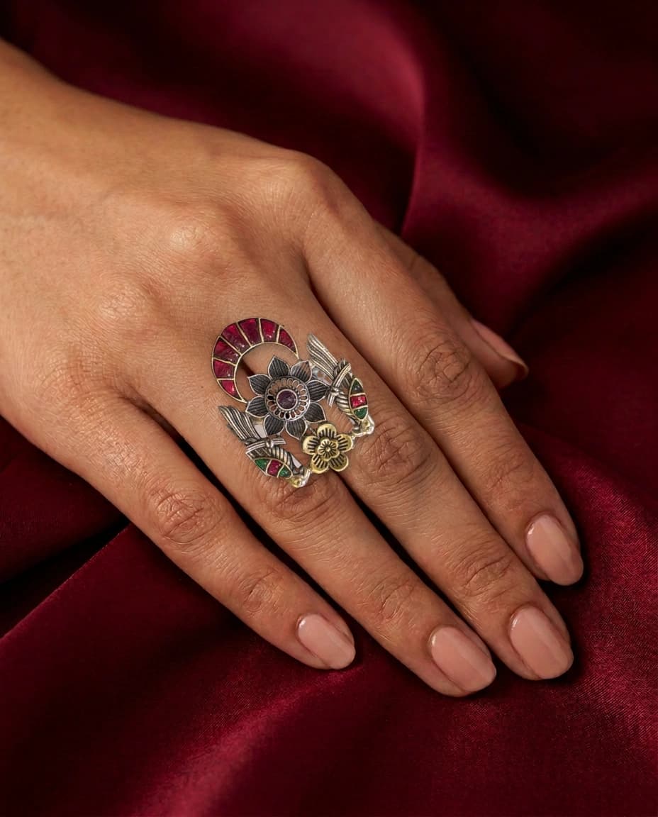 Mor Bagh Oxidised Statement Ring