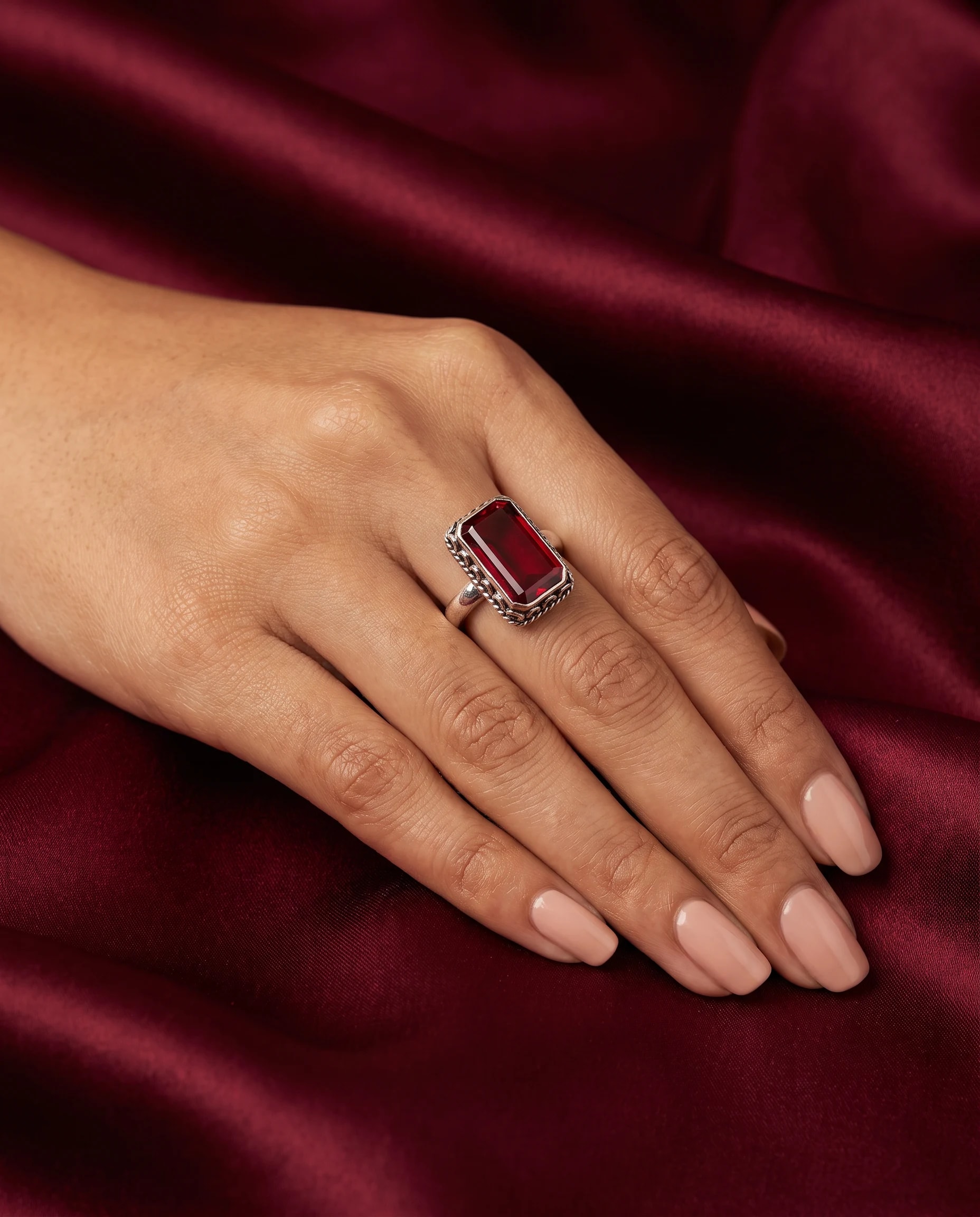 Ruby Tablet Ring in oxidised 925 sterling silver, photo 1