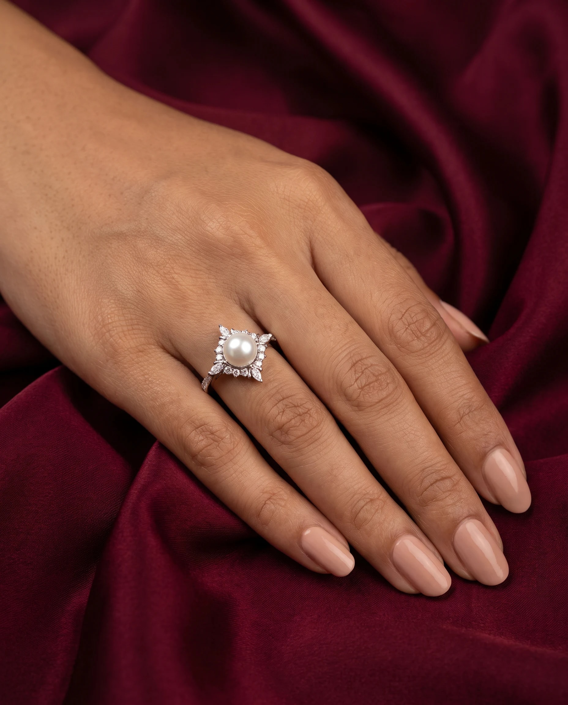 Pearl Star Ring in rhodium plated 925 sterling silver, photo 1