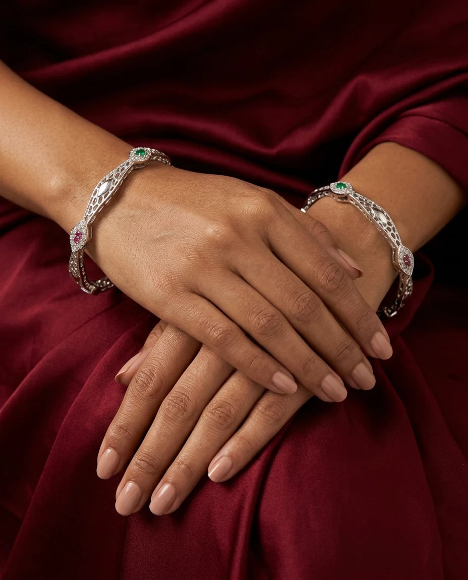 Filigree Marquise Bangle in rhodium polished 925 sterling silver, photo 1
